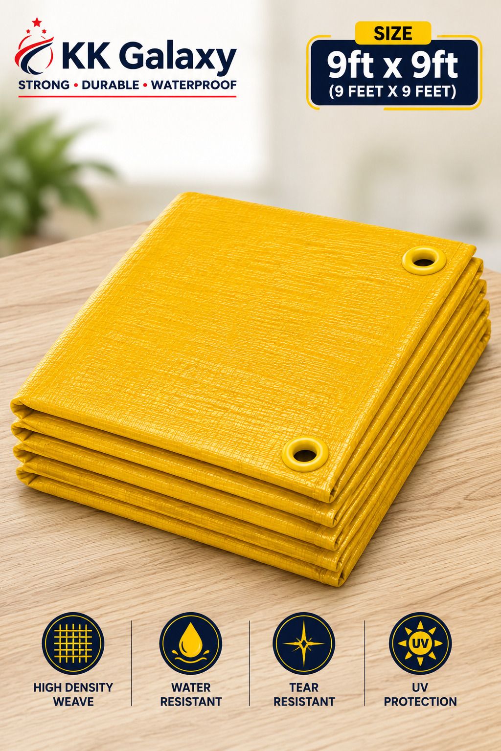 kk galaxy Premium 120 GSM Waterproof Tarpaulin Sheet 9x9 Ft Yellow Tent - For Agriculture Use, Roof Covering, Warehouse Storage, Vehicle Protection-picture-44