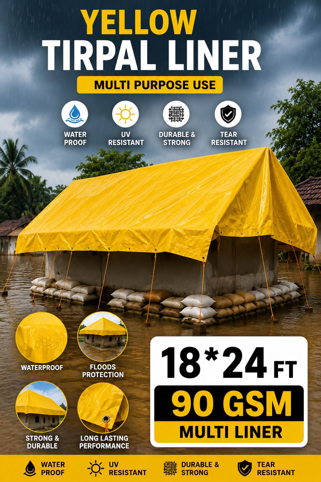grahlogy 18x24 Ft 90 GSM Tarpaulin Liner – Multipurpose Outdoor Cover Tent - For Camping, Construction Sites, Temporary Shelters, Truck Cover, Farmhouse, To Cover Cement-picture-48