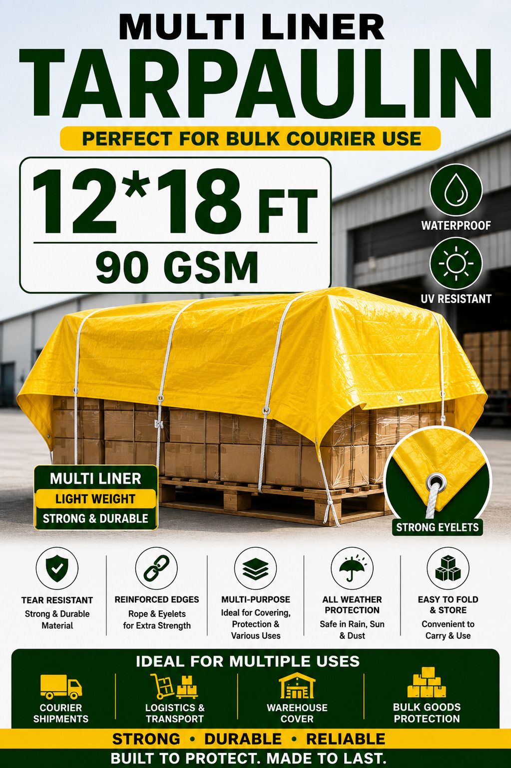 12×18 ft 90 GSM Waterproof Tarpaulin Sheet for Outdoor & Farming Use Tent - For Camping, Construction Sites, Temporary Shelters, Truck Cover, Farmhouse, To Cover Cement-image-20
