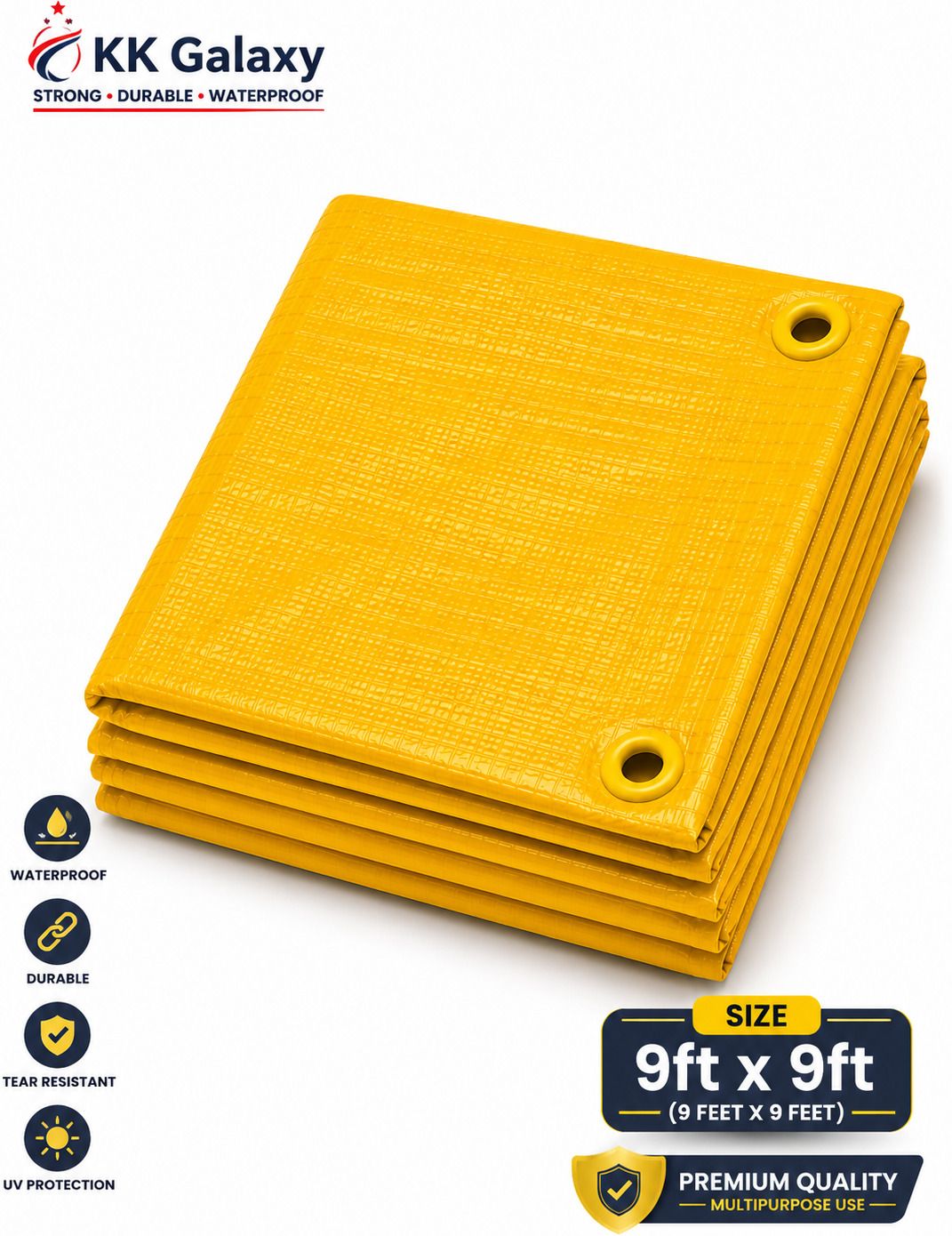120 GSM Heavy Duty Waterproof Tarpaulin Sheet 9x9 Ft Yellow Tent - For Agriculture Use, Roof Covering, Warehouse Storage, Vehicle Protection-image-28