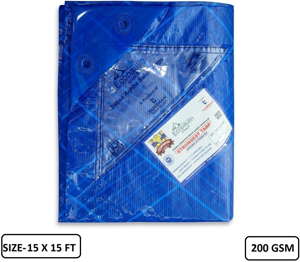 Ecopaulin Star Cross Laminated Multilayer 15 X 15 FT Eco-Friendly Tarpaulin Tent - For Multipurpose Heavy Duty Waterproof Poly Tadpatri 200 Gsm Plastic Cover Tharpai-image-42