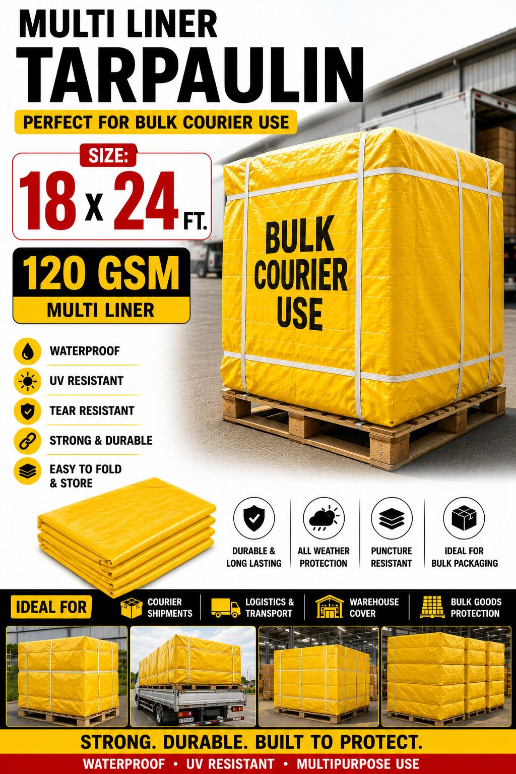 18x24 Ft 120 GSM Heavy Duty Cover Sheet for Monsoon, Storage & Outdoor Use Tent - For Camping, Construction Sites, Temporary Shelters, Truck Cover, Farmhouse, To Cover Cement-image-47
