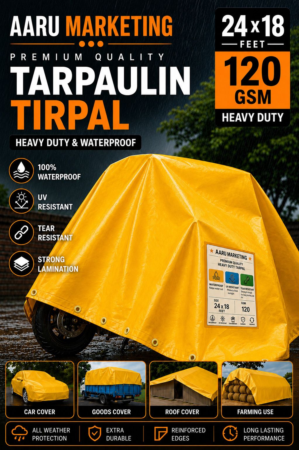 kk galaxy 120 GSM Waterproof Cover Sheet Yellow Tirpal for Roof Truck Storage 18x24 FT Tent - For Agriculture Use, Roof Covering, Warehouse Storage, Vehicle Protection-picture-28