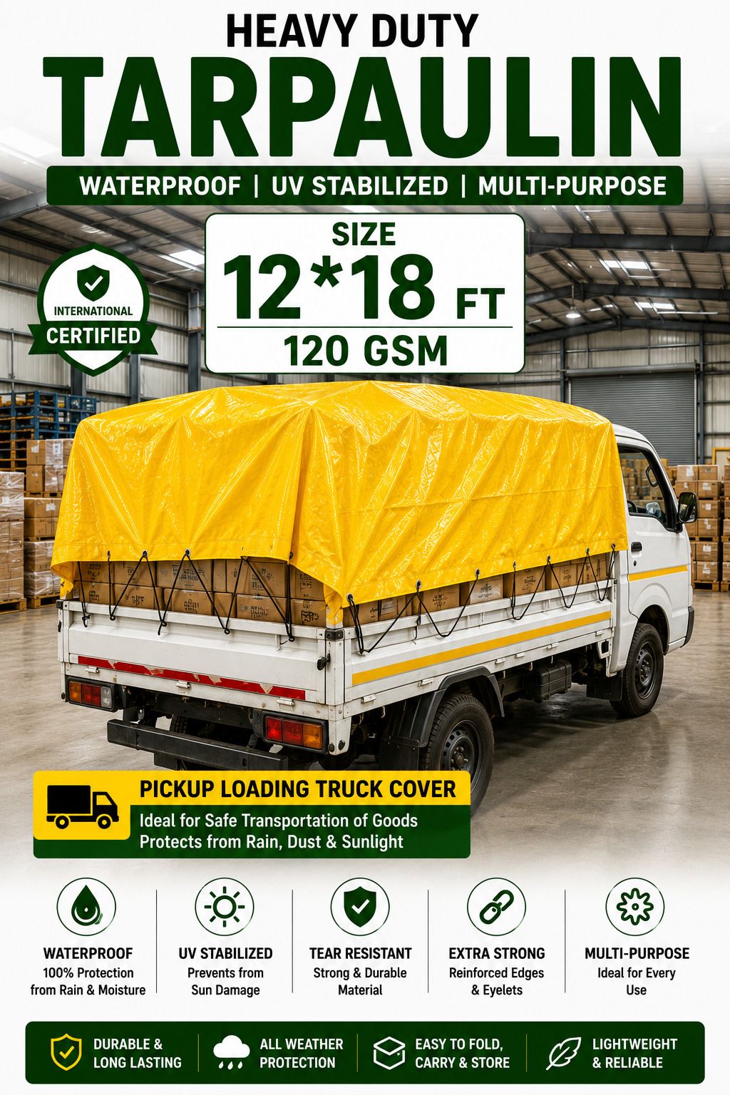 grahlogy 12x18 Ft 120 GSM Heavy Duty Tarpaulin Sheet for Truck Cover & Tent Tent - For Camping, Construction Sites, Temporary Shelters, Truck Cover, Farmhouse, To Cover Cement-picture-14