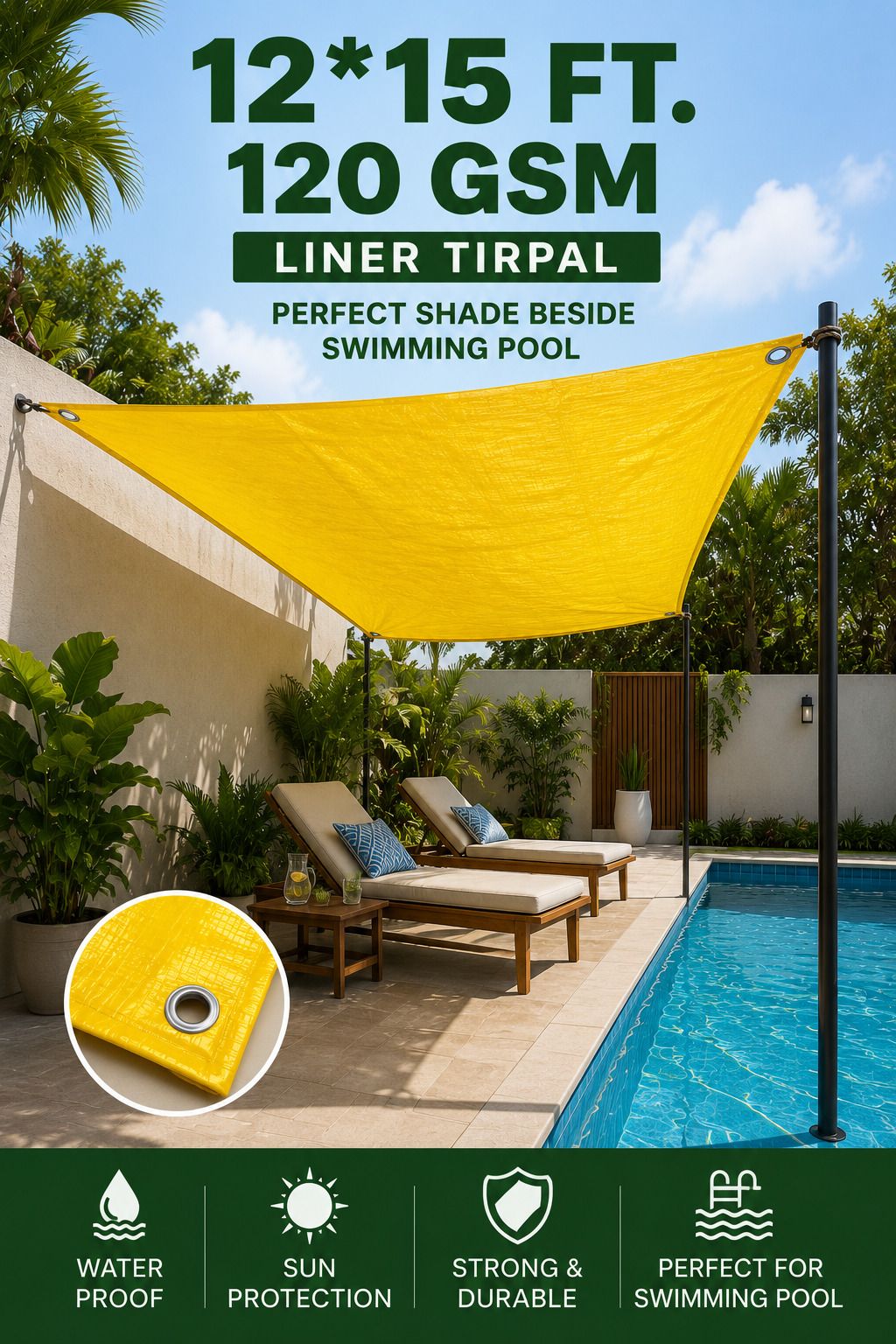 grahlogy 12x15 Heavy Duty 120 GSM Cover for Multipurpose Indoor & Outdoor Use Tent - For Temporary Shelter, Camping & Outdoor Activities, Roof Leakage Protection-picture-48