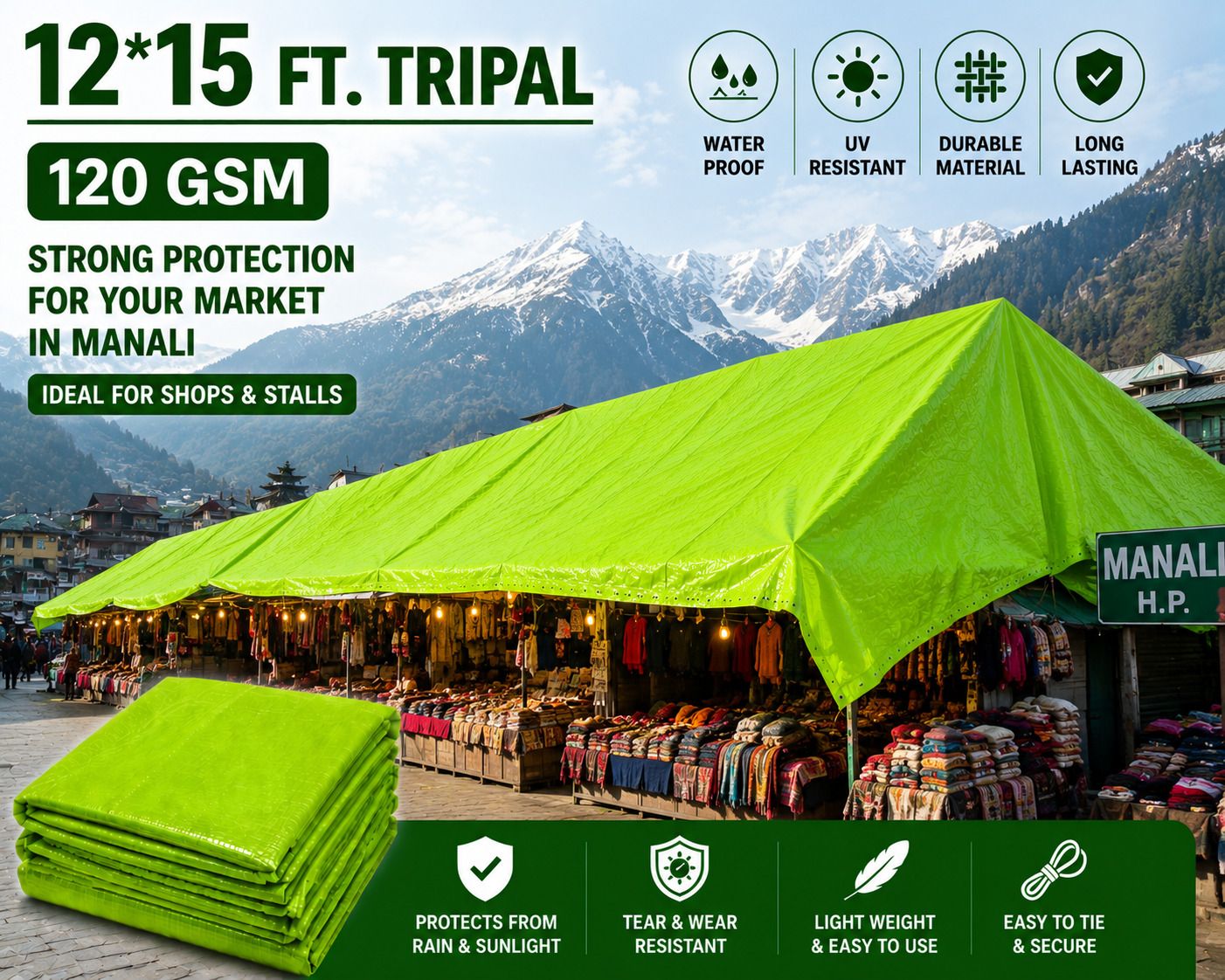 Premium Waterproof Cover Sheet 12×15 FT Tent - For Agriculture, Transport & Cargo, Camping & Outdoor, Storage & Warehouse-image-32