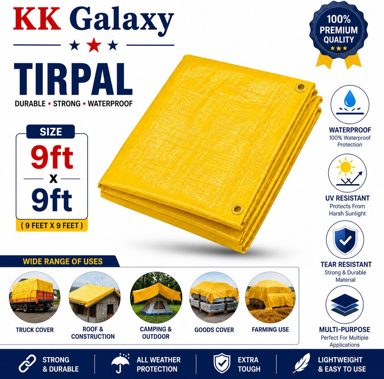 kk galaxy 9×9 FT 120 GSM Multipurpose Waterproof Tarpaulin Sheet Tent - For Agriculture Use, Roof Covering, Warehouse Storage, Vehicle Protection-picture-18