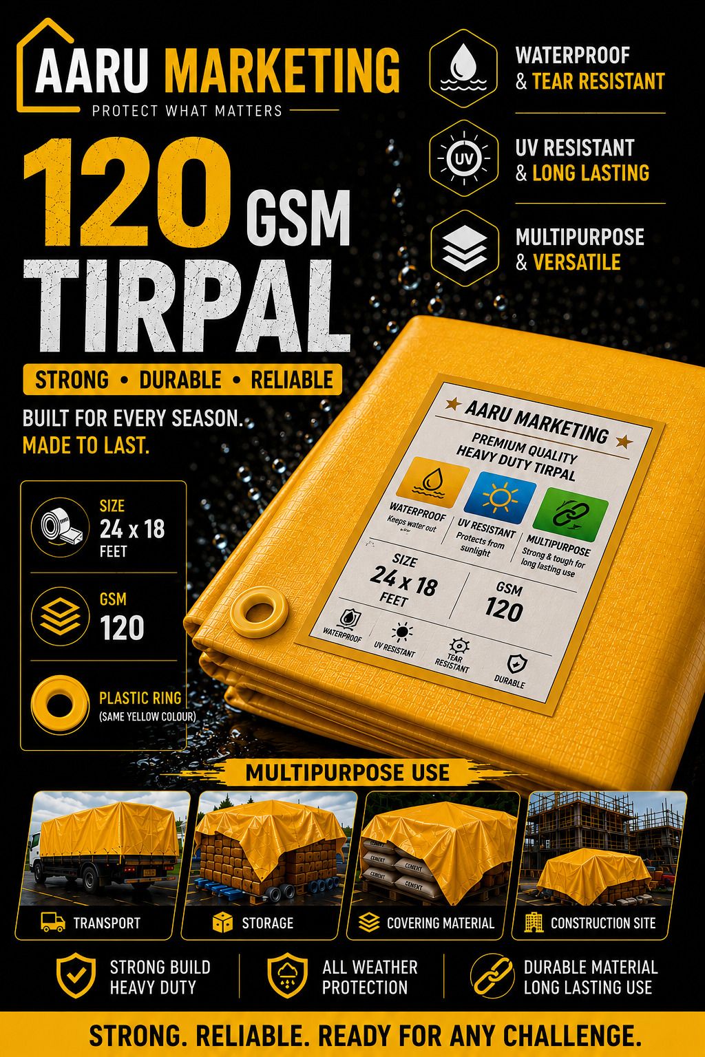 kk galaxy Heavy Duty Yellow Tirpal Waterproof Tarpaulin Sheet 120 GSM 18x24 FT Outdoor Use Tent - For Agriculture Use, Roof Covering, Warehouse Storage, Vehicle Protection-picture-25