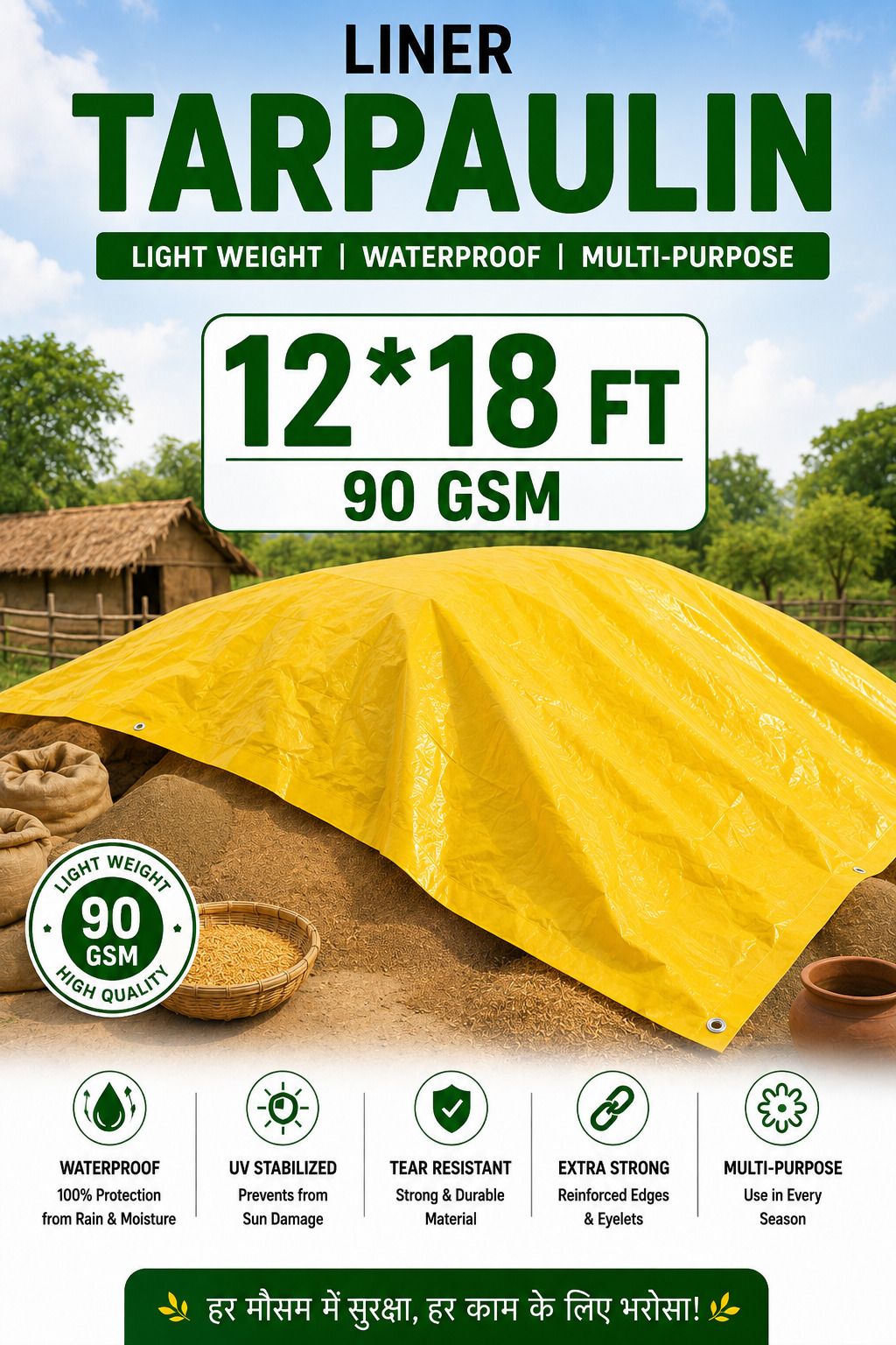 grahlogy 12×18 ft 90 GSM Liner Tirpal Heavy Duty Waterproof Cover for Transport Tent - For Camping, Construction Sites, Temporary Shelters, Truck Cover, Farmhouse, To Cover Cement-picture-41