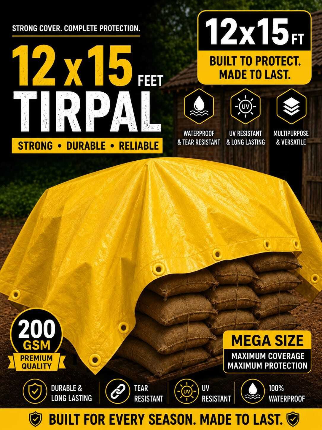 royalsphere FIRMING USE 12 FEET X 15 FEET YELLOW Tent - For CONSTRUCTION USE,RAIN PROTECT ,UV PROTECT 200GSM-picture-46