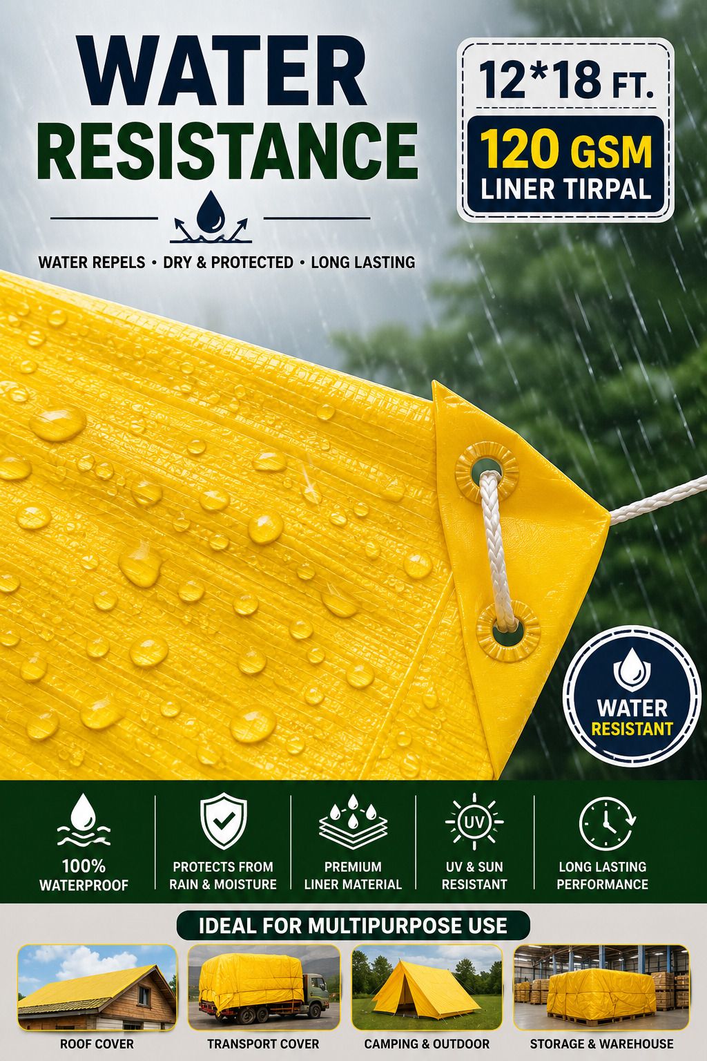 grahlogy 12x18 Feet 120 GSM Heavy Duty Tarpaulin Sheet for Farming & Crop Protection Tent - For Camping, Construction Sites, Temporary Shelters, Truck Cover, Farmhouse, To Cover Cement-picture-25
