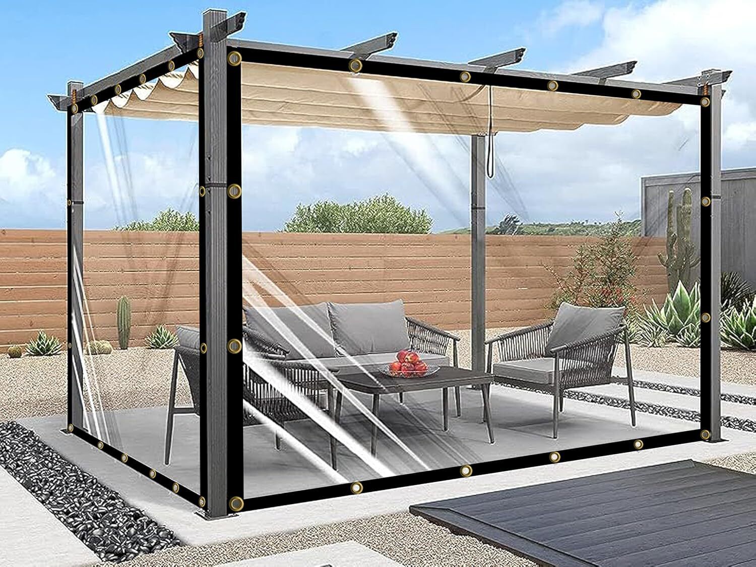 Clear PVC Tarps Canopy Cover with Rust-Proof Eyelet & Polyester Band Used Tent - For Outdoor Area for Dust, Ac, Wind & Rain( 60 X 60 INCH-image-17