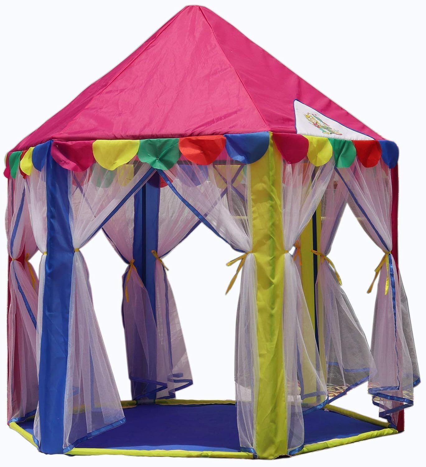 Hexagonal Hut Type Play Tent House Six Door Pink Tent - For Kids-image-38