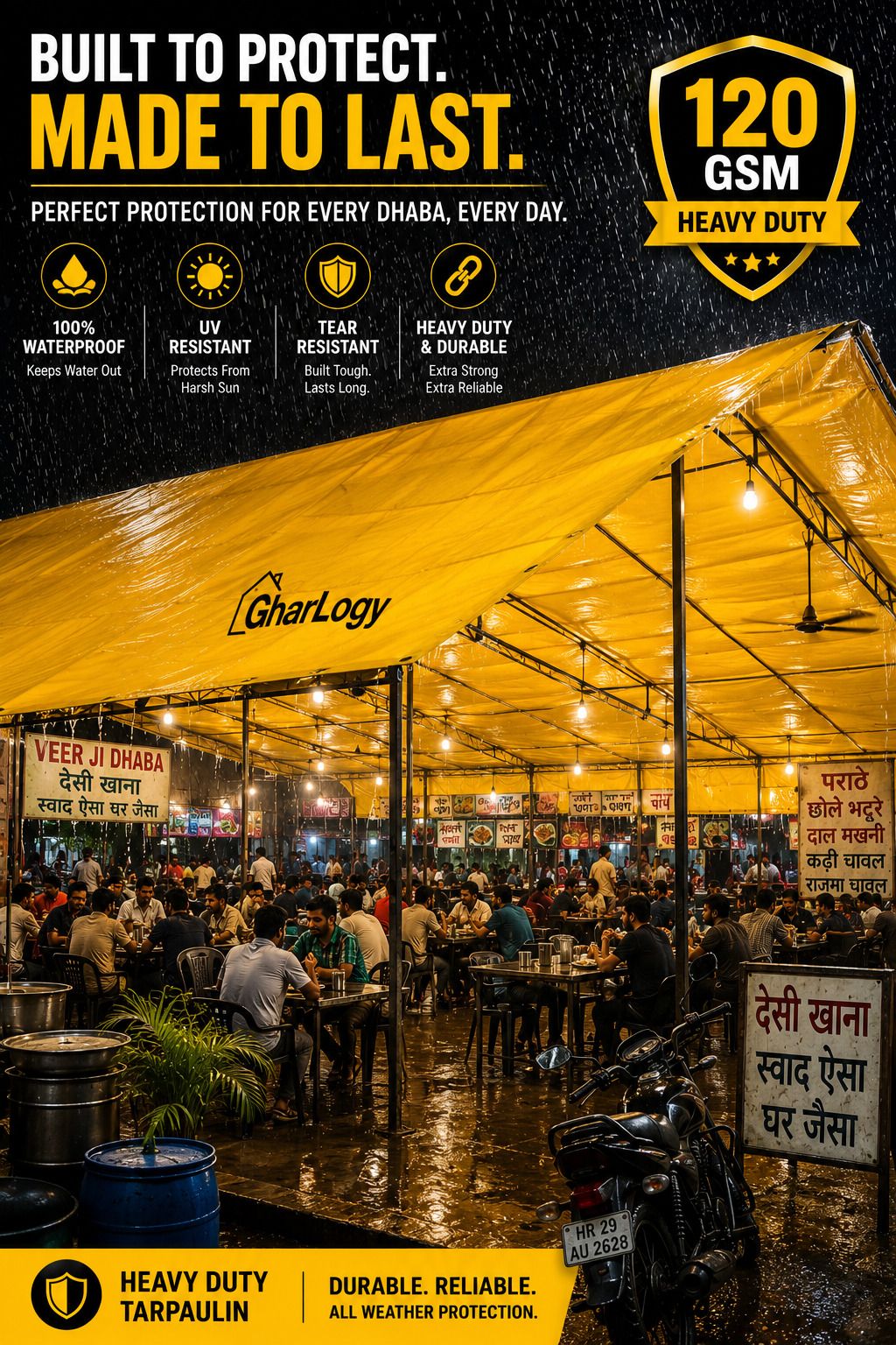 12x18Ft Rain Protection 120 GSM Yellow Waterproof High Quality Tirpal Tent - For Agriculture Use, Roof Covering, Warehouse Storage, Vehicle Protection-image-37