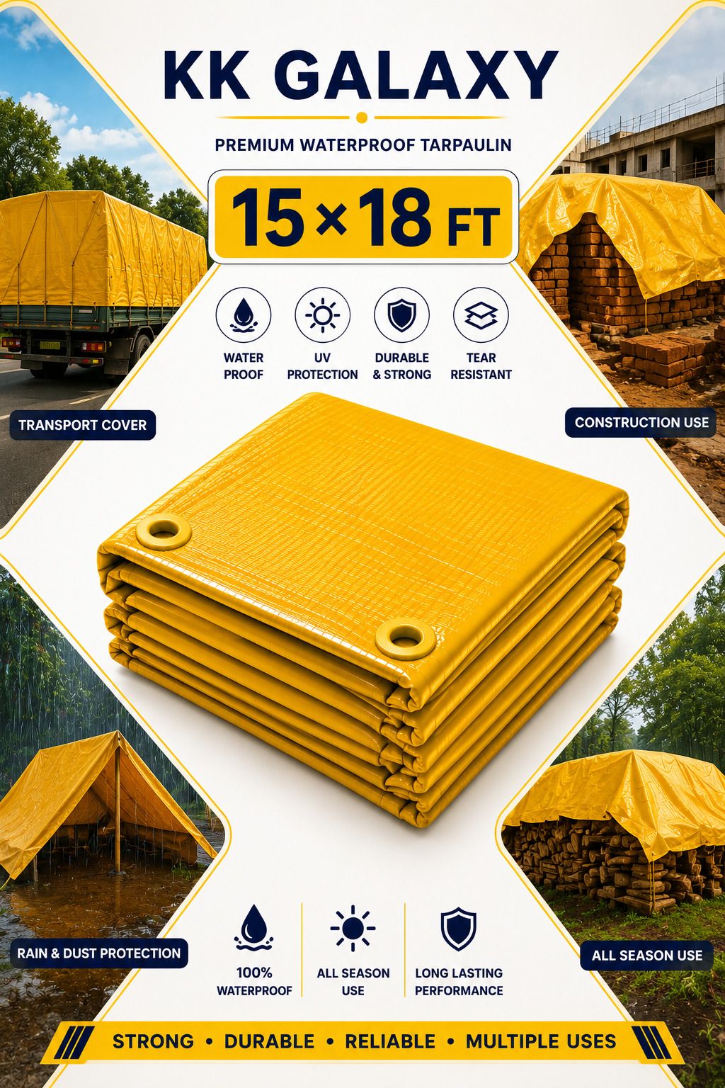 kk galaxy 120GSM Multipurpose Waterproof Tarpaulin Sheet 15x18 Ft Tent - For Agriculture Use, Roof Covering, Warehouse Storage, Vehicle Protection-picture-47