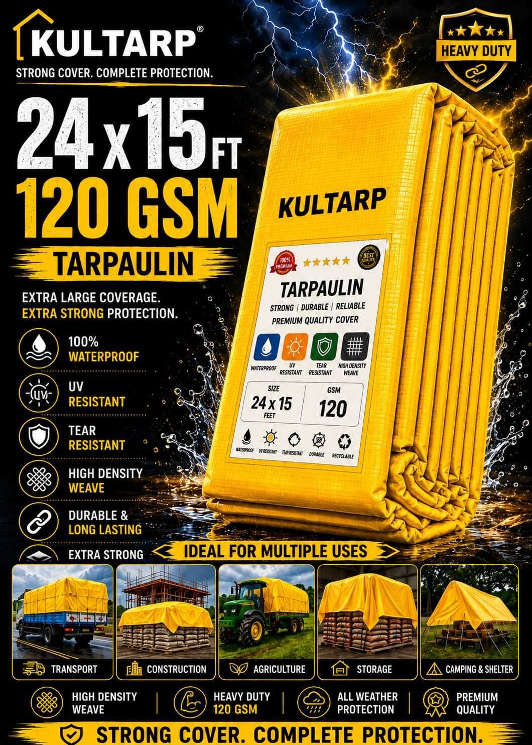 kultarp 24x15Ft High Quality Waterproof Monsoon, Farming All Weather Protection Tent - For Temporary Shelters Truck Cover Farmhouse To Cover Cement-picture-24