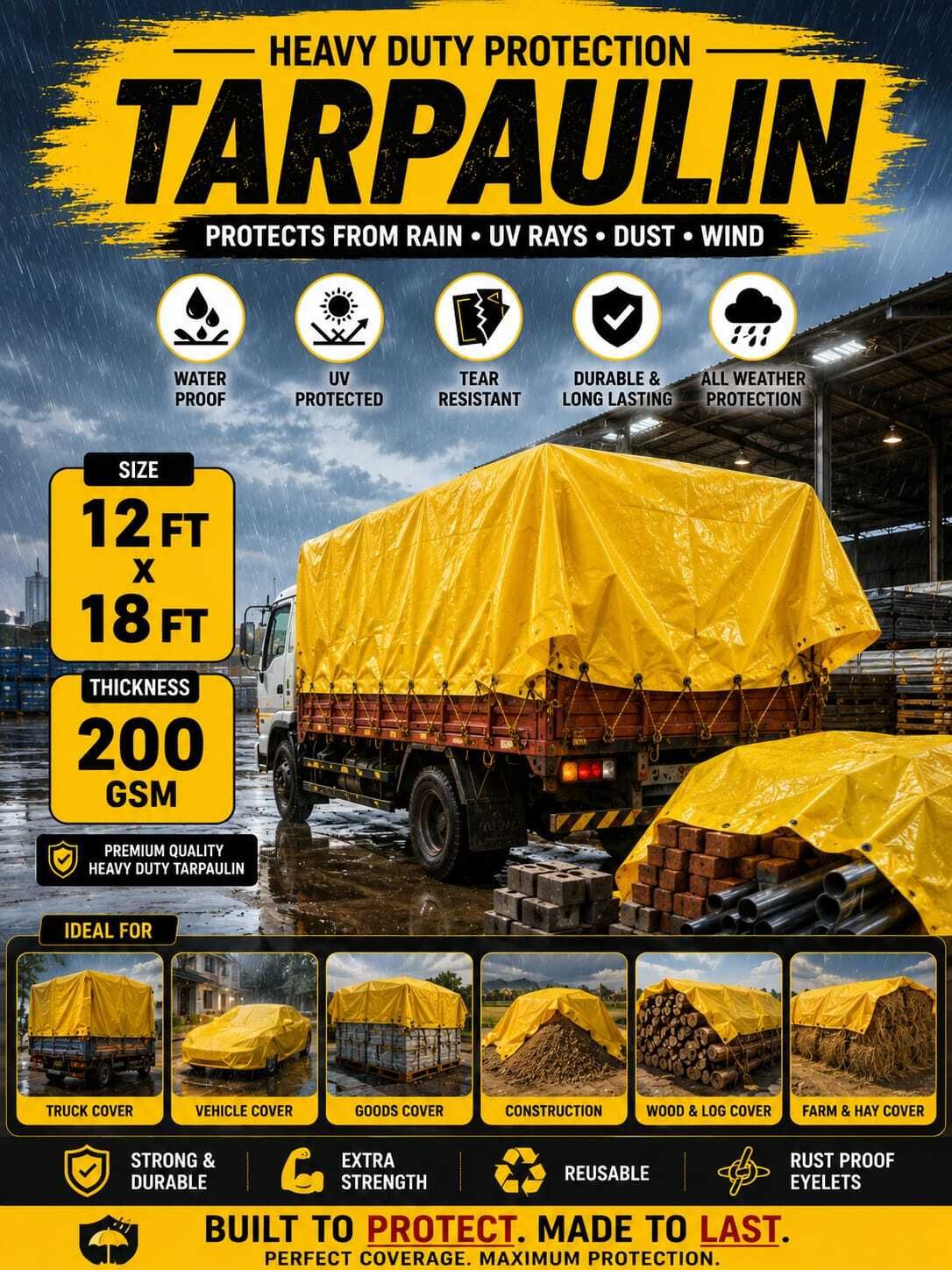 RAIN COVER 12F X 12F Tent - For CONSTRUCTION USE,RAIN PROTECT ,UV PROTECT 200GSM, AGRICULTURE TARPAULINE-image-18