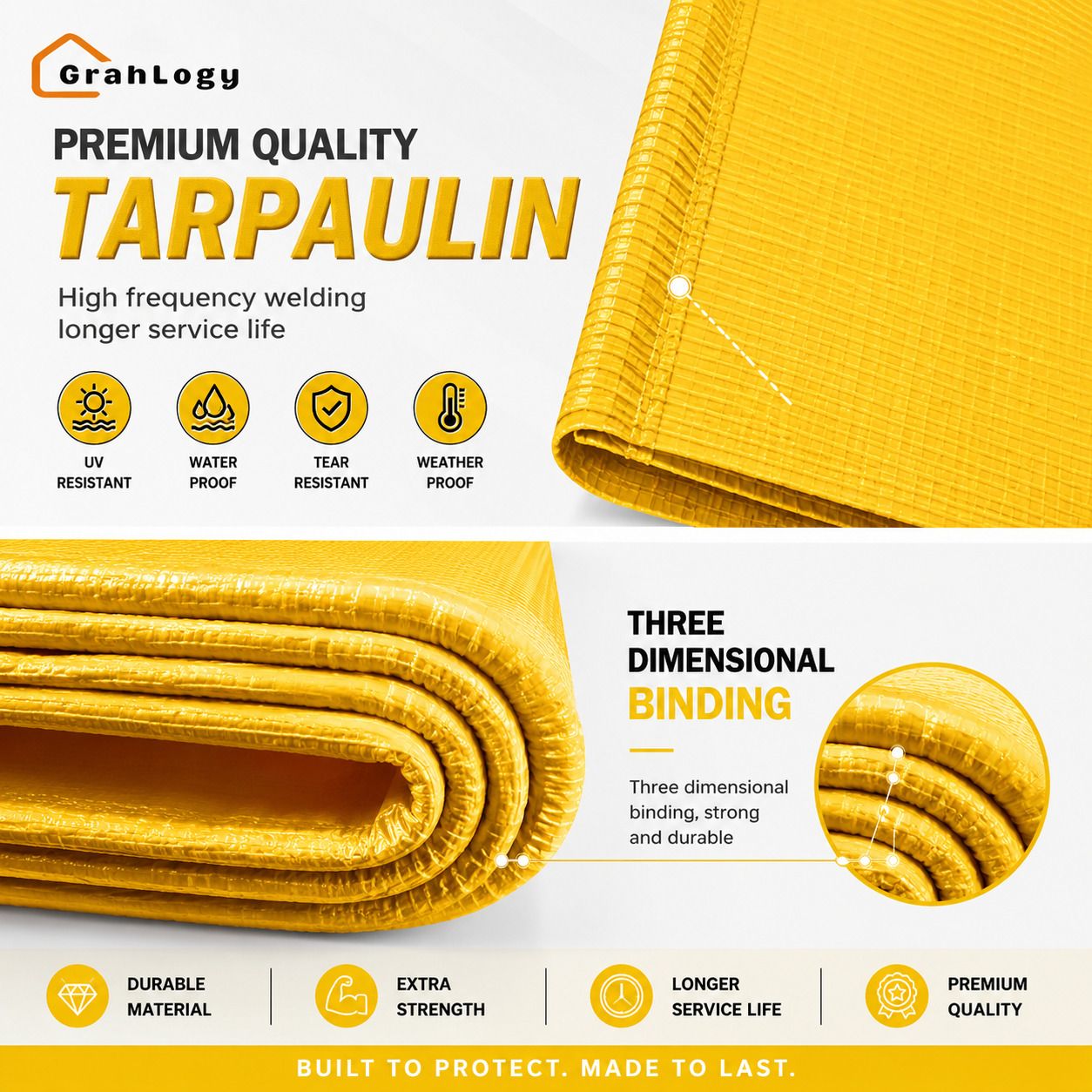 grahlogy Premium 120GSM Waterproof Sheet 12x15Ft Tent - For Vehicle Protection, Agriculture Use, Warehouse Storage, Roof Covering-picture-37