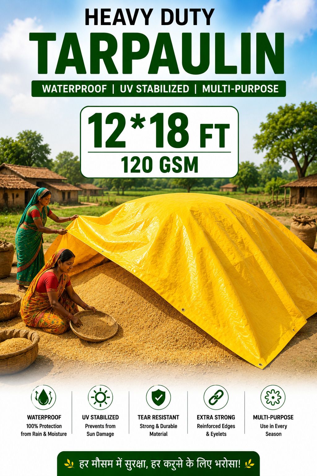 12x18 Ft 120 GSM Tirpal for Construction, Transport & Camping Tent - For Camping, Construction Sites, Temporary Shelters, Truck Cover, Farmhouse, To Cover Cement-image-4