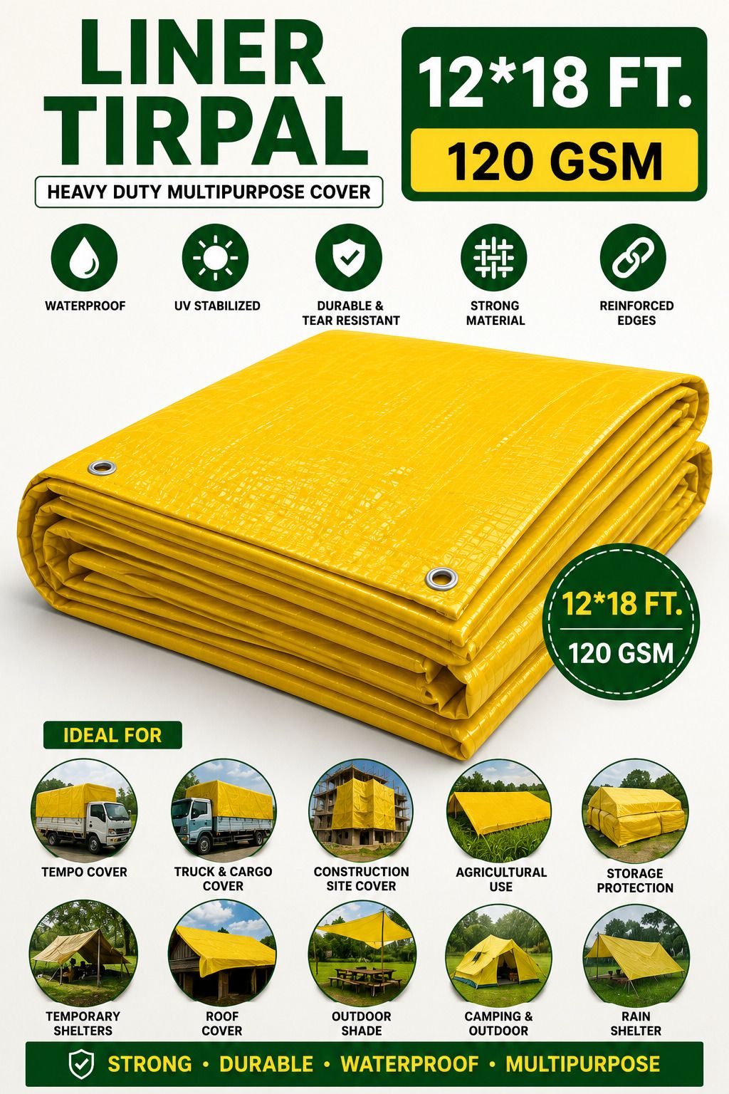 grahlogy 2x18 Feet 120 GSM Waterproof Tarpaulin Liner Sheet for Crop Cover & Nursery Tent - For Camping, Construction Sites, Temporary Shelters, Truck Cover, Farmhouse, To Cover Cement-picture-45