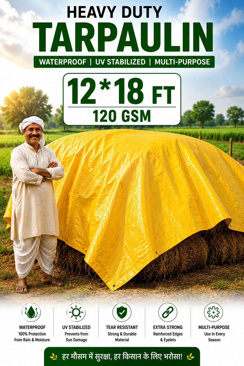 grahlogy 12x18 Feet Heavy Duty 120 GSM Water Tirpal Sheet for Multipurpose Use Tent - For Camping, Construction Sites, Temporary Shelters, Truck Cover, Farmhouse, To Cover Cement-picture-42