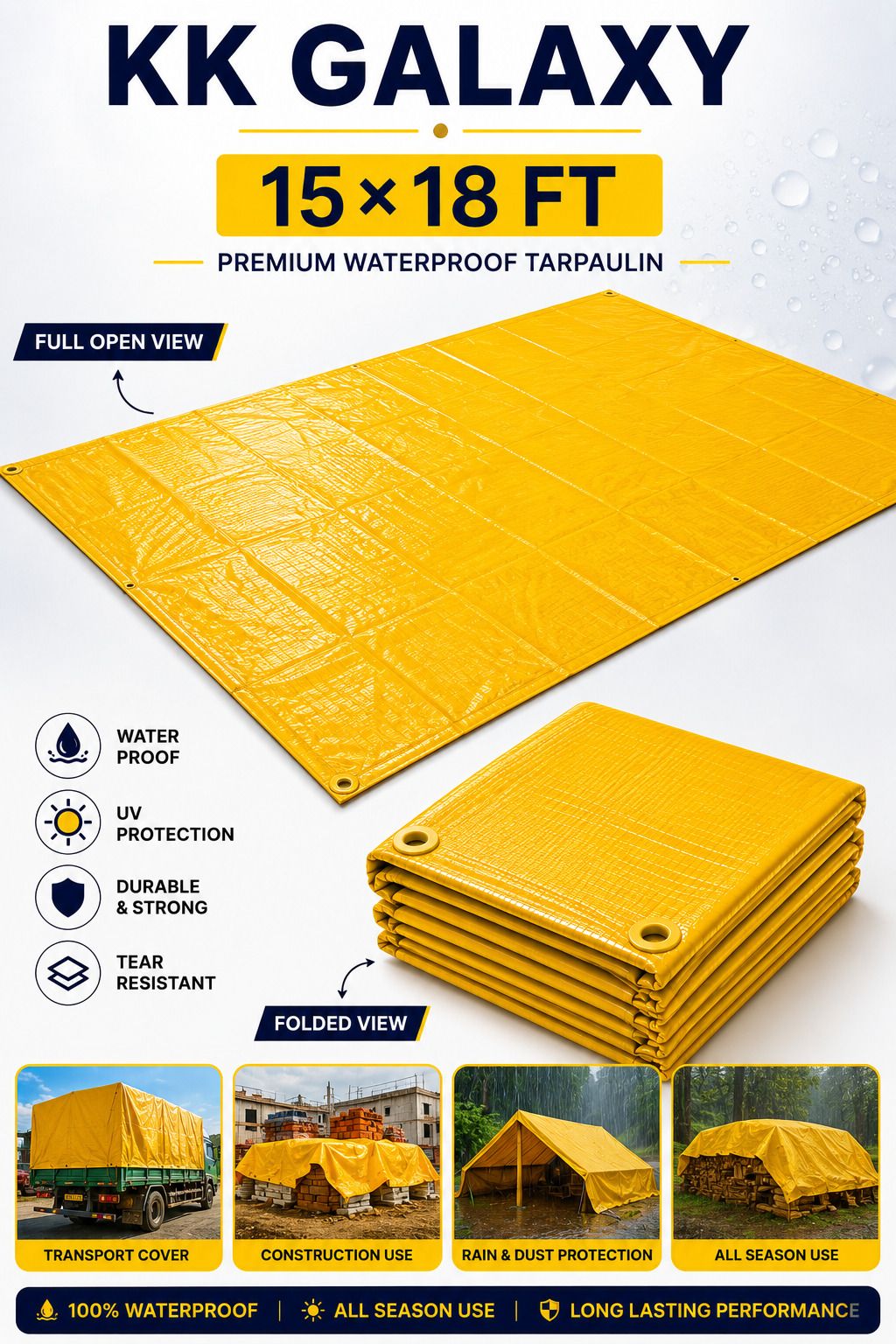 kk galaxy 120GSM Heavy Duty Tarpaulin Sheet 15x18 Ft Yellow Tent - For Agriculture Use, Roof Covering, Warehouse Storage, Vehicle Protection-picture-41