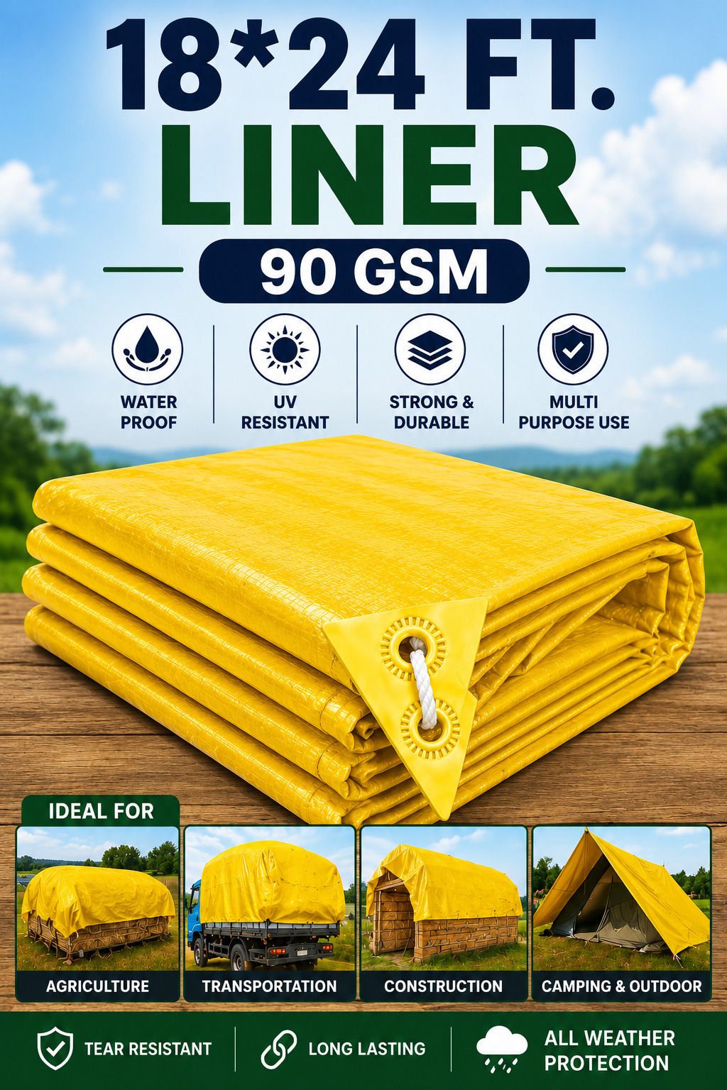 grahlogy Liner Tarpaulin 18x24 Ft 90 GSM Agriculture & Storage Cover Tent - For Camping, Construction Sites, Temporary Shelters, Truck Cover, Farmhouse, To Cover Cement-picture-40