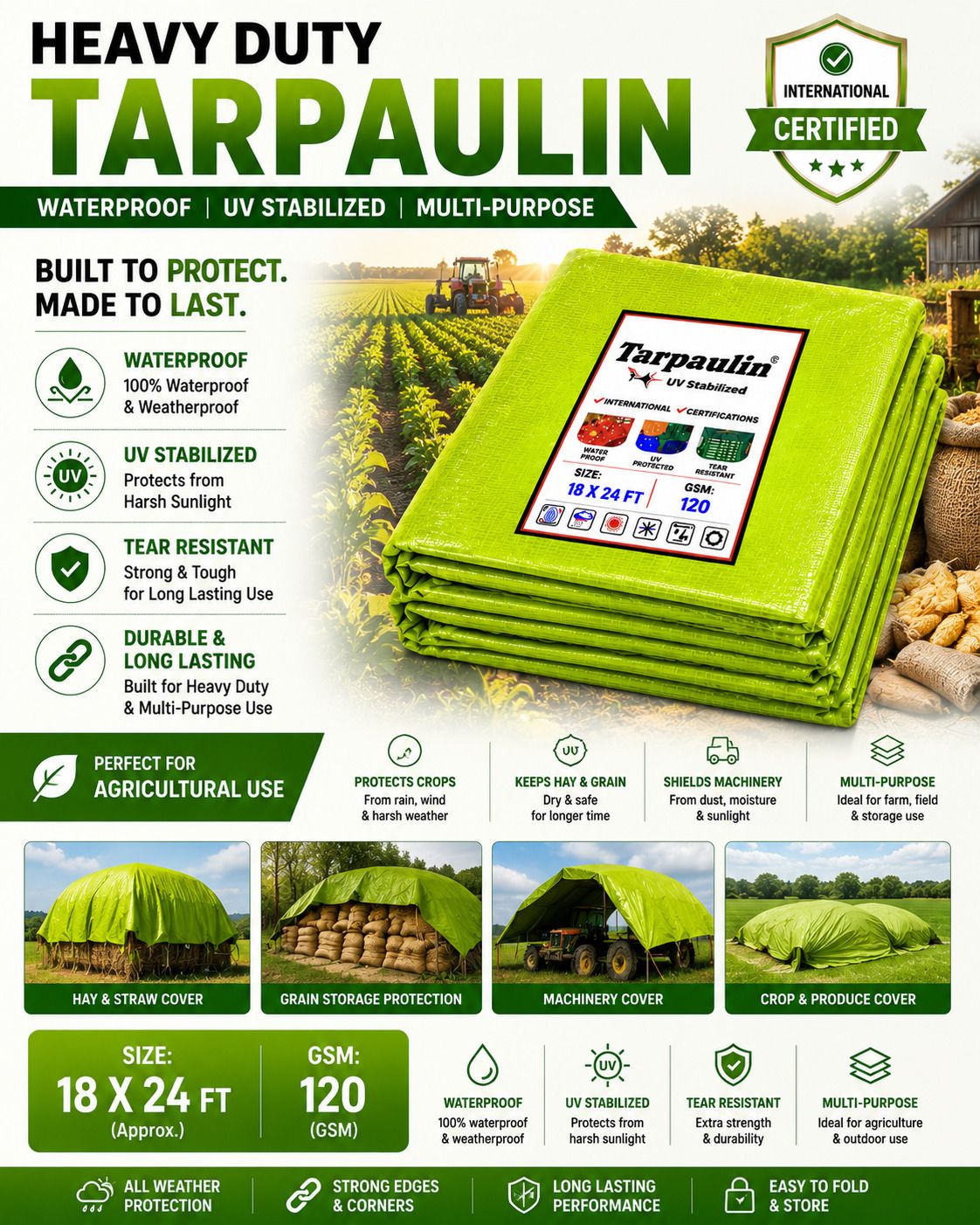 All Weather Protection Tarp 18x24 FT Tent - For Agriculture, Transport & Cargo, Camping & Outdoor, Storage & Warehouse-image-35