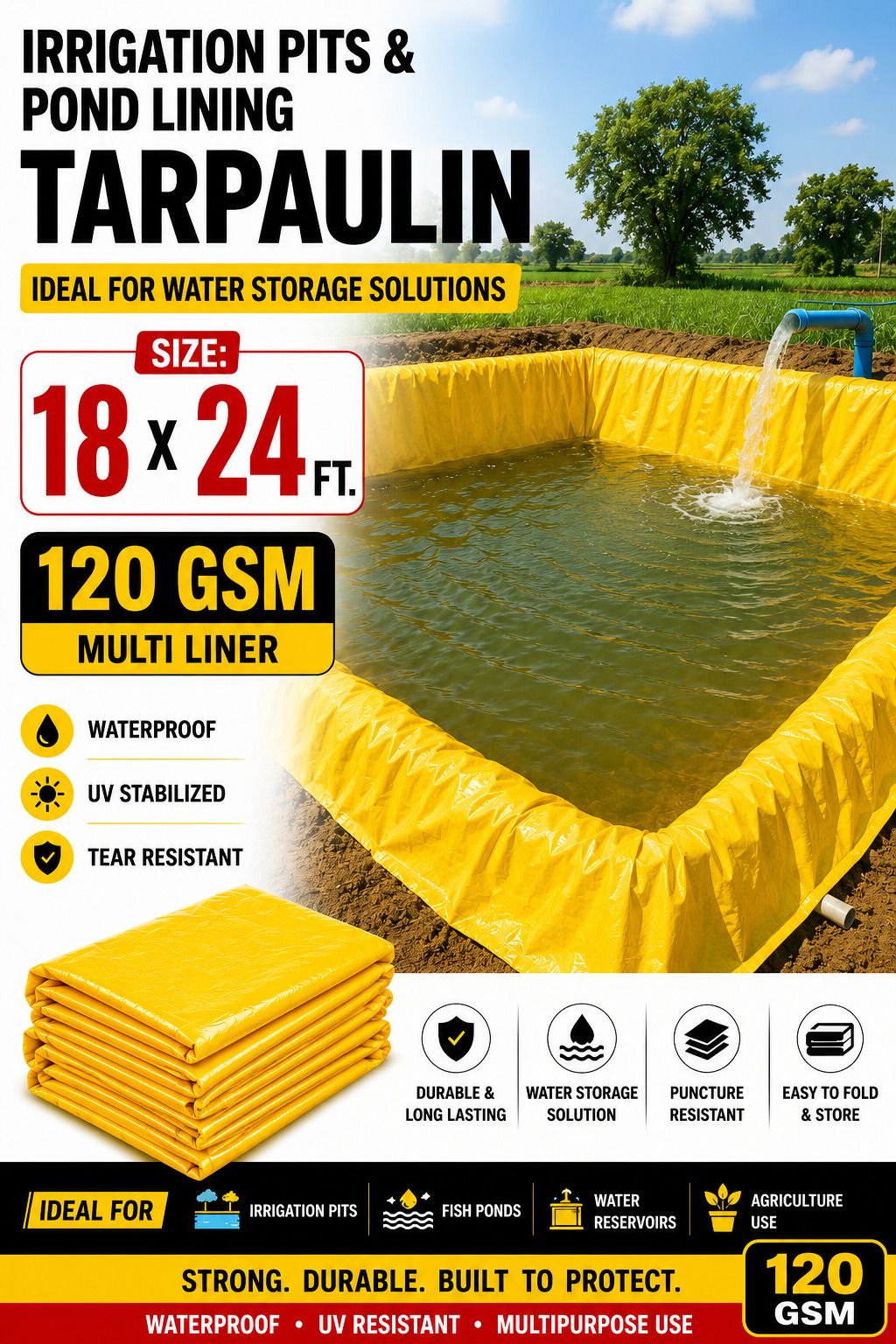 grahlogy 18x24 FT 120 GSM UV Resistant Tarpaulin Sheet for Warehouse & Agriculture Tent - For Camping, Construction Sites, Temporary Shelters, Truck Cover, Farmhouse, To Cover Cement-picture-16