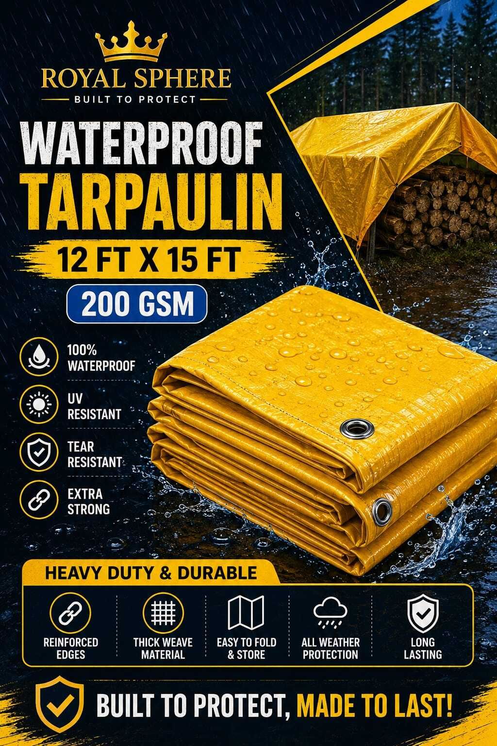 royalsphere TENTSHEET 12 FEET X 15 FEET YELLOW Tent - For CONSTRUCTION USE,RAIN PROTECT ,UV PROTECT 200GSM, PLASTIC COVER-picture-23