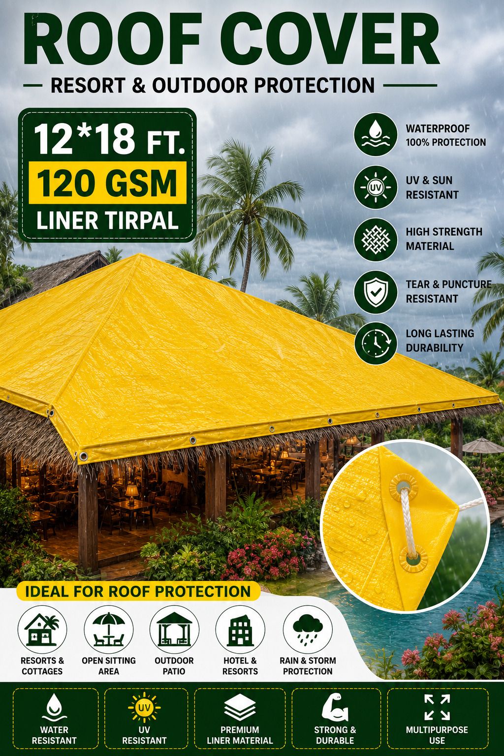 grahlogy 12x18 Ft Liner Tirpal 120 GSM for Home, Industrial & Commercial Use Tent - For Camping, Construction Sites, Temporary Shelters, Truck Cover, Farmhouse, To Cover Cement-picture-43