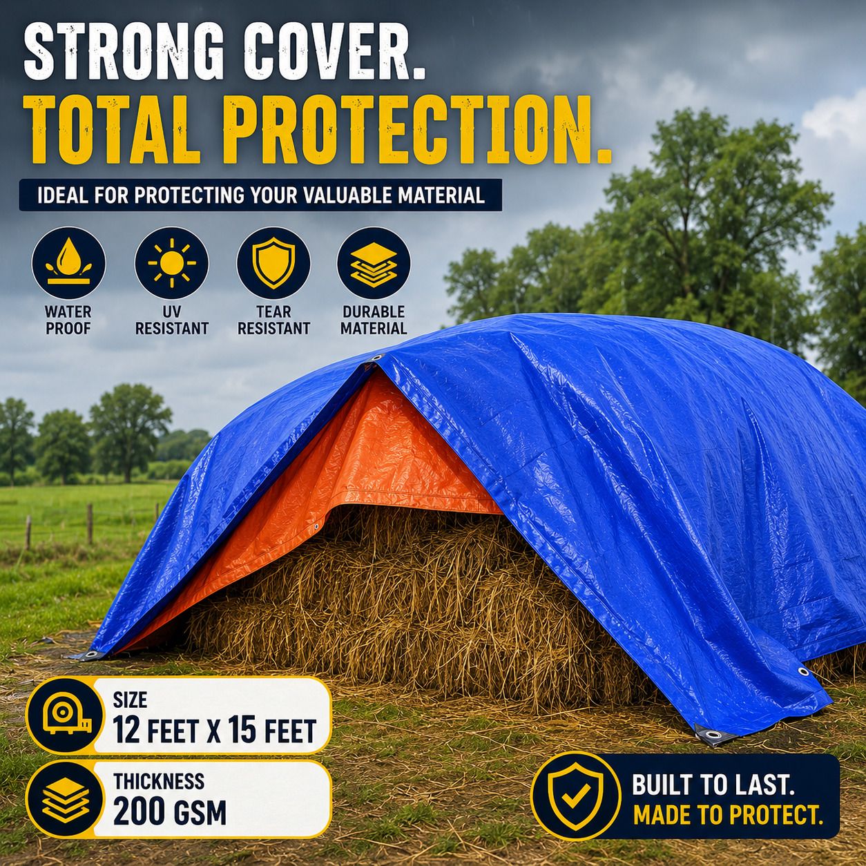 royalsphere TARPAULINE SHEET Tent - For ALL SEASON, TRUCKTOR COVER, WATERPROOF COVER, UV RESISTANT COVER, 12 FEET X 15 FEET-picture-48