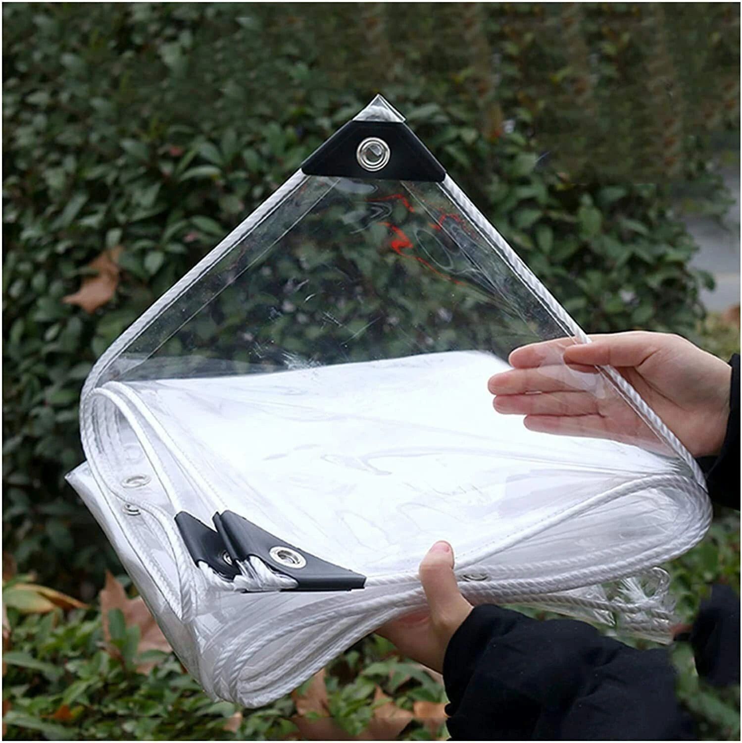 Transparent Cloth Plastic Sheet 5 ft x 7 ft Tent - For Tarpaulin with Grommets and Reinforced Edges Rain Insulation-image-3