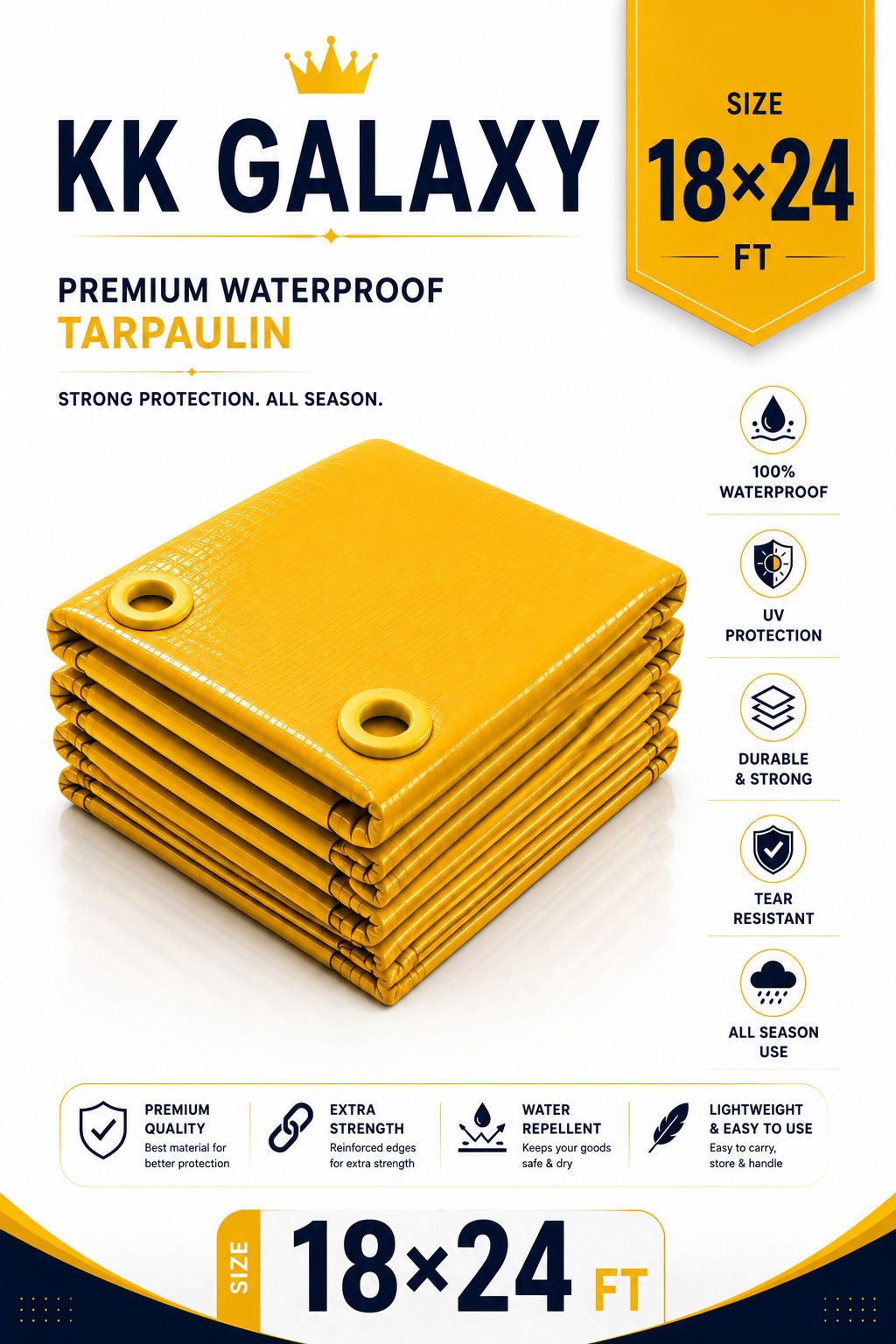 120GSM Waterproof Multipurpose Yellow Tirpal Tarpaulin Sheet Heavy Duty 18x24Ft Tent - For Agriculture Use, Roof Covering, Warehouse Storage, Vehicle Protection-image-31