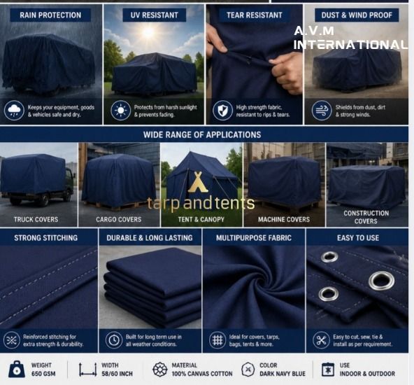 tarp and tents Premium Cotton Canvas Tarpaulin Sheet | 650 GSM |6x 4 Ft | Tear Resistant Cover Tent - For Truck Cover, Tent & Canopy, Machine Cover, Construction Sites, Furniture Cover-picture-15