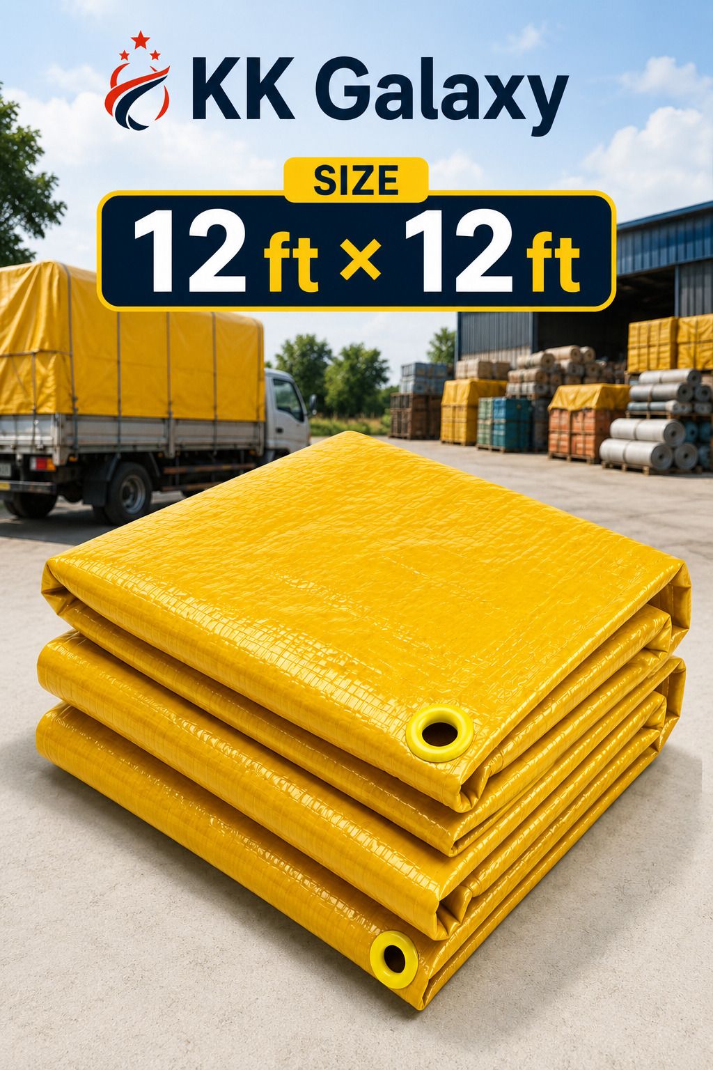 kk galaxy 12×12 FT StrongCover Ultra Waterproof 120 GSM Yellow Tarpaulin Protection Series Tent - For Agriculture Use, Roof Covering, Warehouse Storage, Vehicle Protection-picture-35