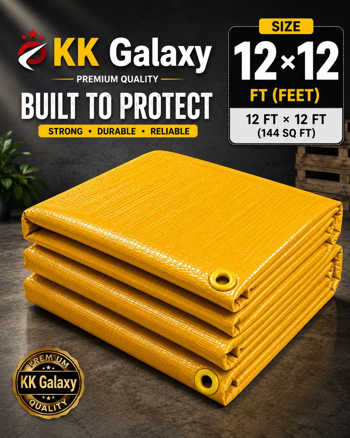 kk galaxy 12×12 Feet 120GSM Waterproof Yellow Tarpaulin Premium For Multiple uaseges Tent - For Agriculture Use, Roof Covering, Warehouse Storage, Vehicle Protection-picture-48