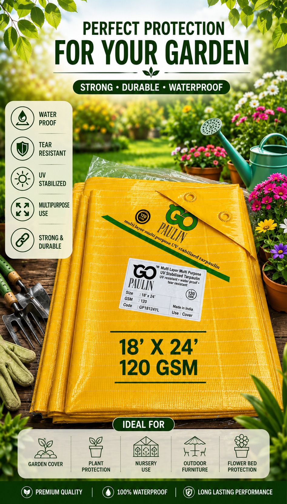 18x24 Ft Liner Tarpaulin Sheet 120 GSM Heavy Duty Multipurpose Cover for Roof Tent - For Camping, Construction Sites, Temporary Shelters, Truck Cover, Farmhouse, To Cover Cement-image-3