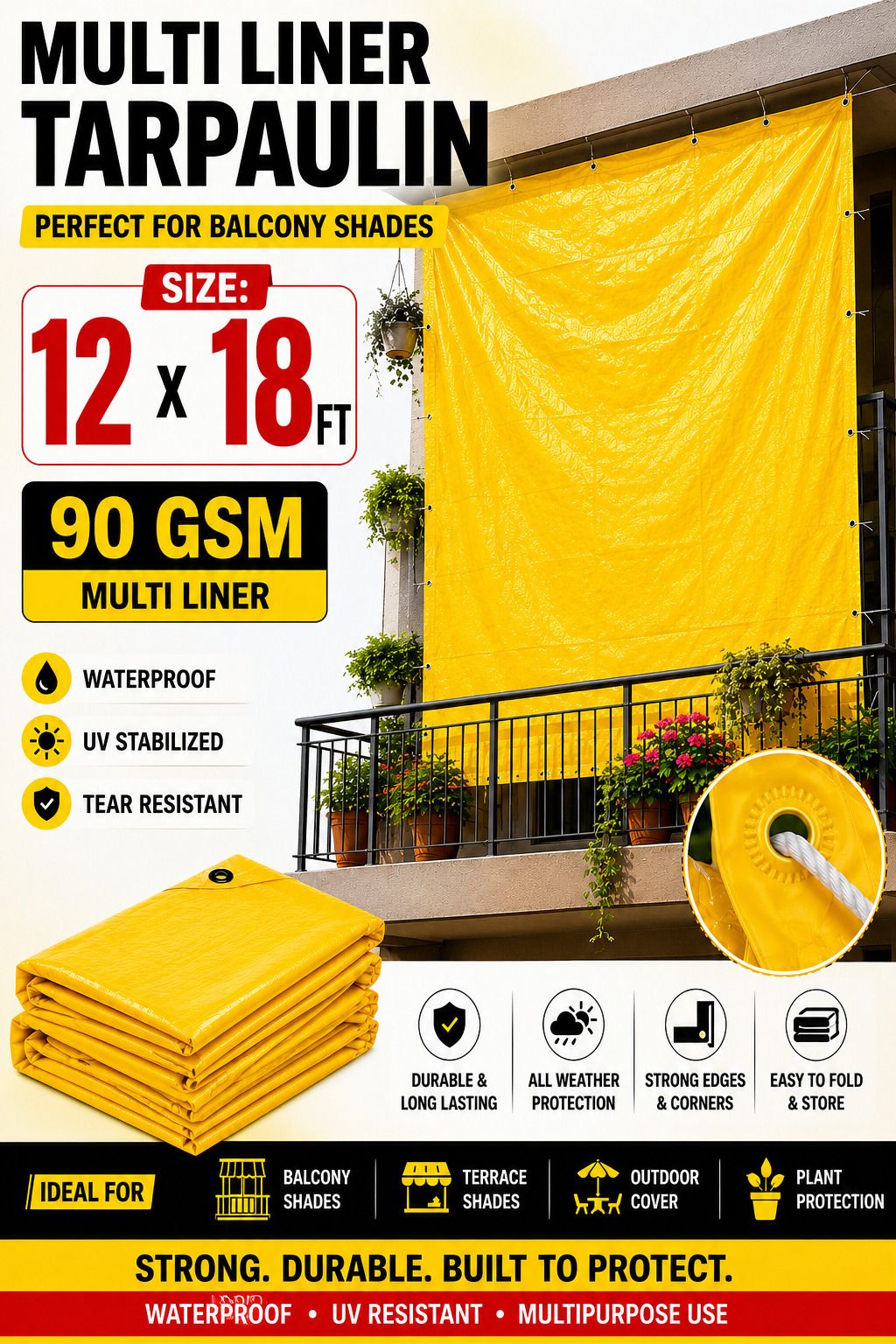 grahlogy 12x18 Ft Agricultural Tarpaulin Sheet 120 GSM for Crop Protection & Rain Cover Tent - For Camping, Construction Sites, Temporary Shelters, Truck Cover, Farmhouse, To Cover Cement-picture-24