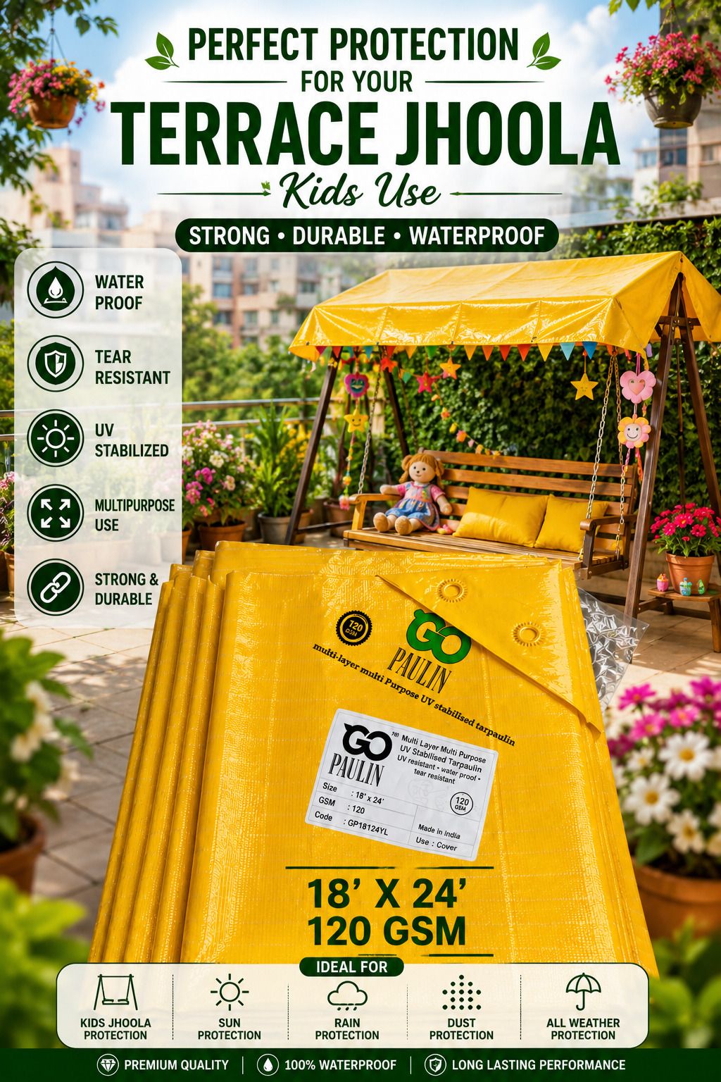 Liner Tarpaulin 18x24 Ft 120 GSM for Warehouse, Garden & Industrial Cover Tent - For Camping, Construction Sites, Temporary Shelters, Truck Cover, Farmhouse, To Cover Cement-image-27
