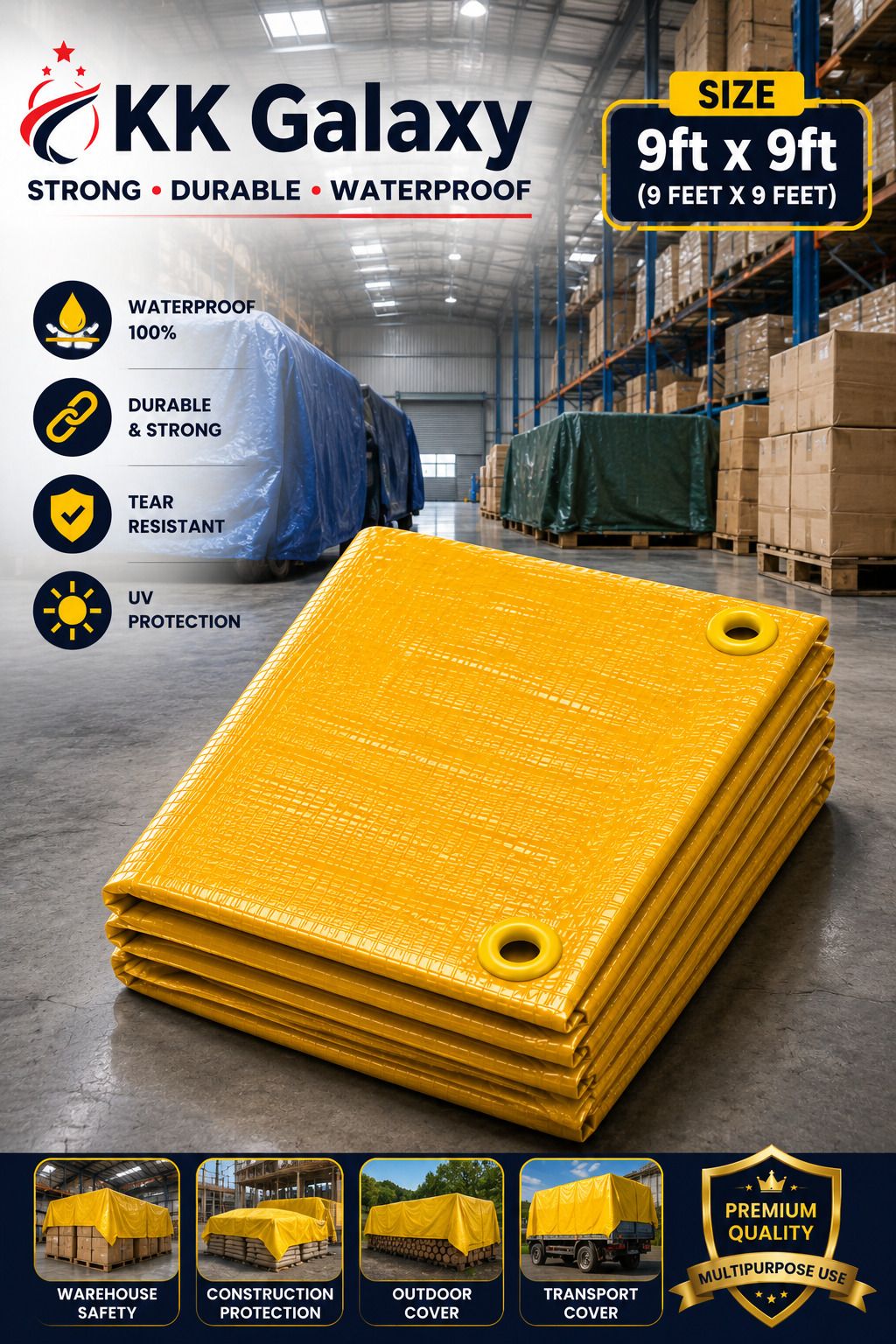 120 GSM 9×9 FT Multipurpose Waterproof Tarpaulin Sheet Tent - For Agriculture Use, Roof Covering, Warehouse Storage, Vehicle Protection-image-26