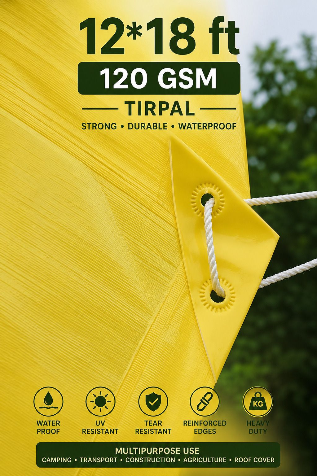 12x18 Ft 120 GSM Waterproof Tirpal for Outdoor, Roof, Agriculture & Construction Tent - For Camping, Construction Sites, Temporary Shelters, Truck Cover, Farmhouse, To Cover Cement-image-45