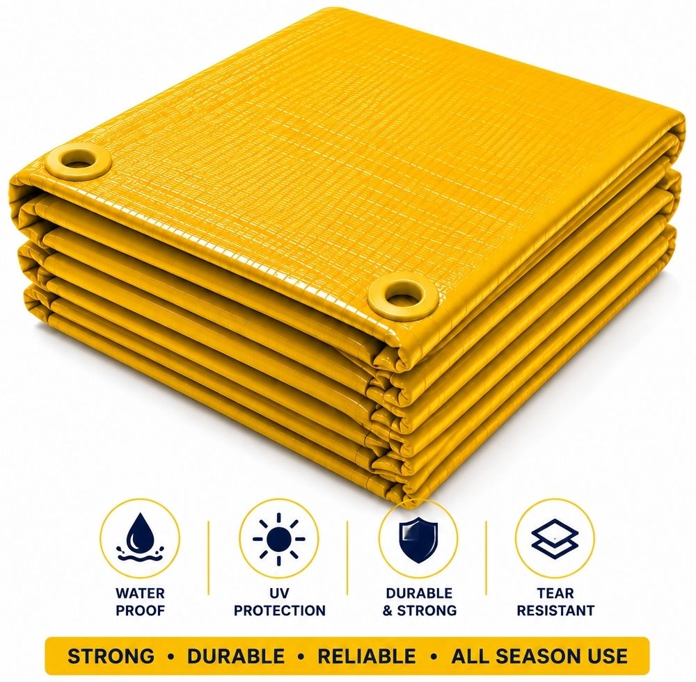 kk galaxy Yellow Tirpal Waterproof Tarpaulin Sheet 15×18 FT Outdoor Use 120GSM Tent - For Agriculture Use, Roof Covering, Warehouse Storage, Vehicle Protection-picture-29