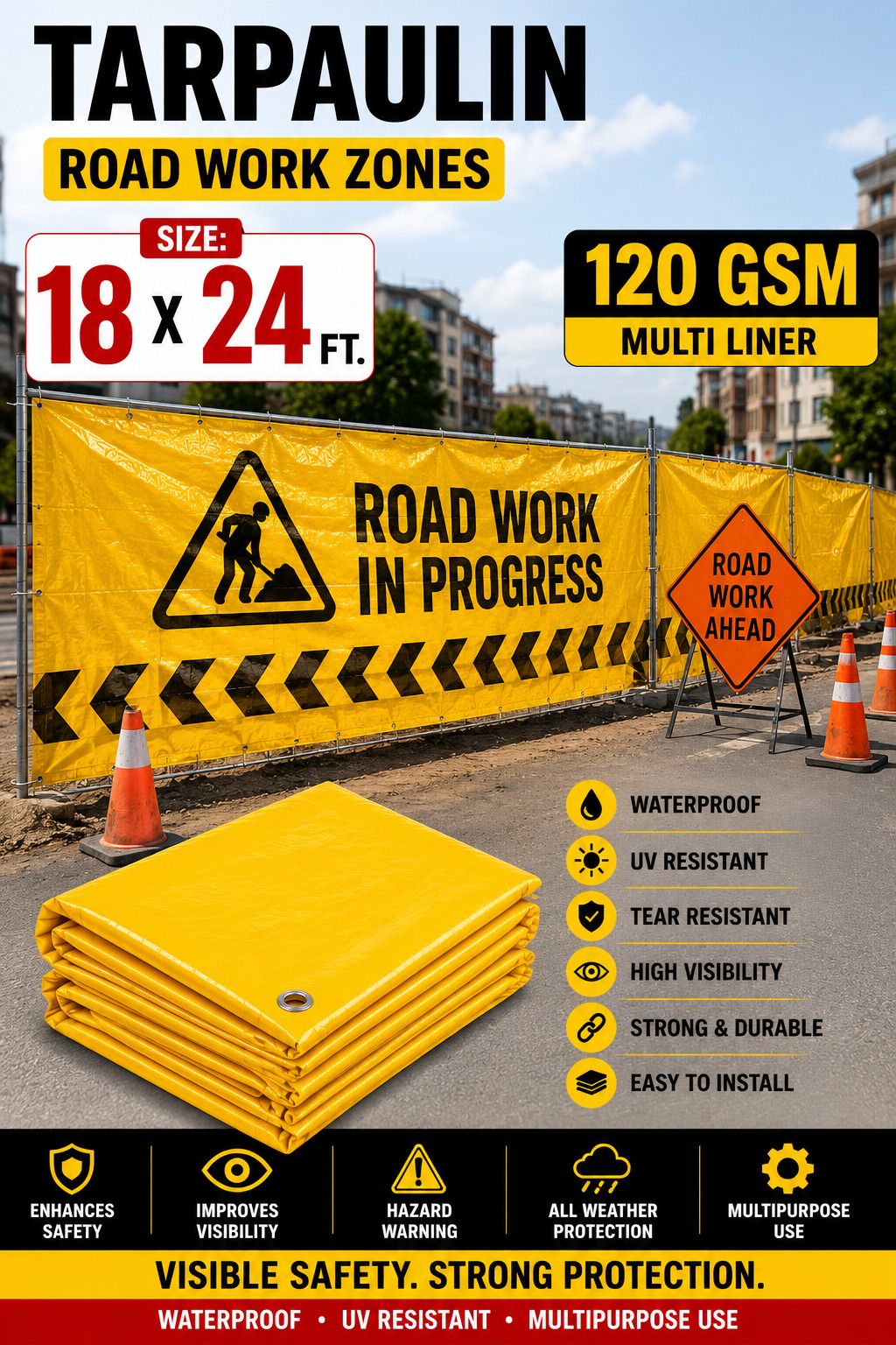 grahlogy Waterproof Tirpal 18x24 Feet 120 GSM for Construction and Multipurpose Use Tent - For Camping, Construction Sites, Temporary Shelters, Truck Cover, Farmhouse, To Cover Cement-picture-11