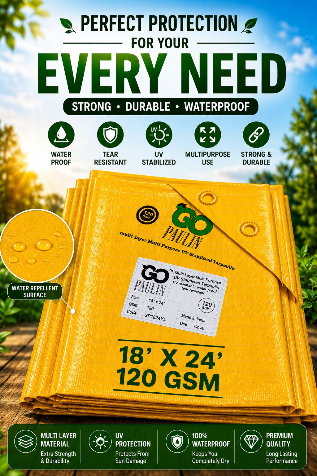 grahlogy 18x24 Feet Heavy Duty Liner Tarpaulin 120 GSM for Construction Use. Tent - For Camping, Construction Sites, Temporary Shelters, Truck Cover, Farmhouse, To Cover Cement-picture-29