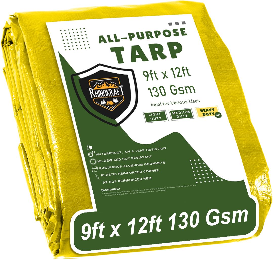 12ft x 9ft, 130 GSM | Water Proof Tarpaulin Sheet | for Tent cover Tent - For Camping, Construction Sites, Transportation Covers, Temporary Shelters