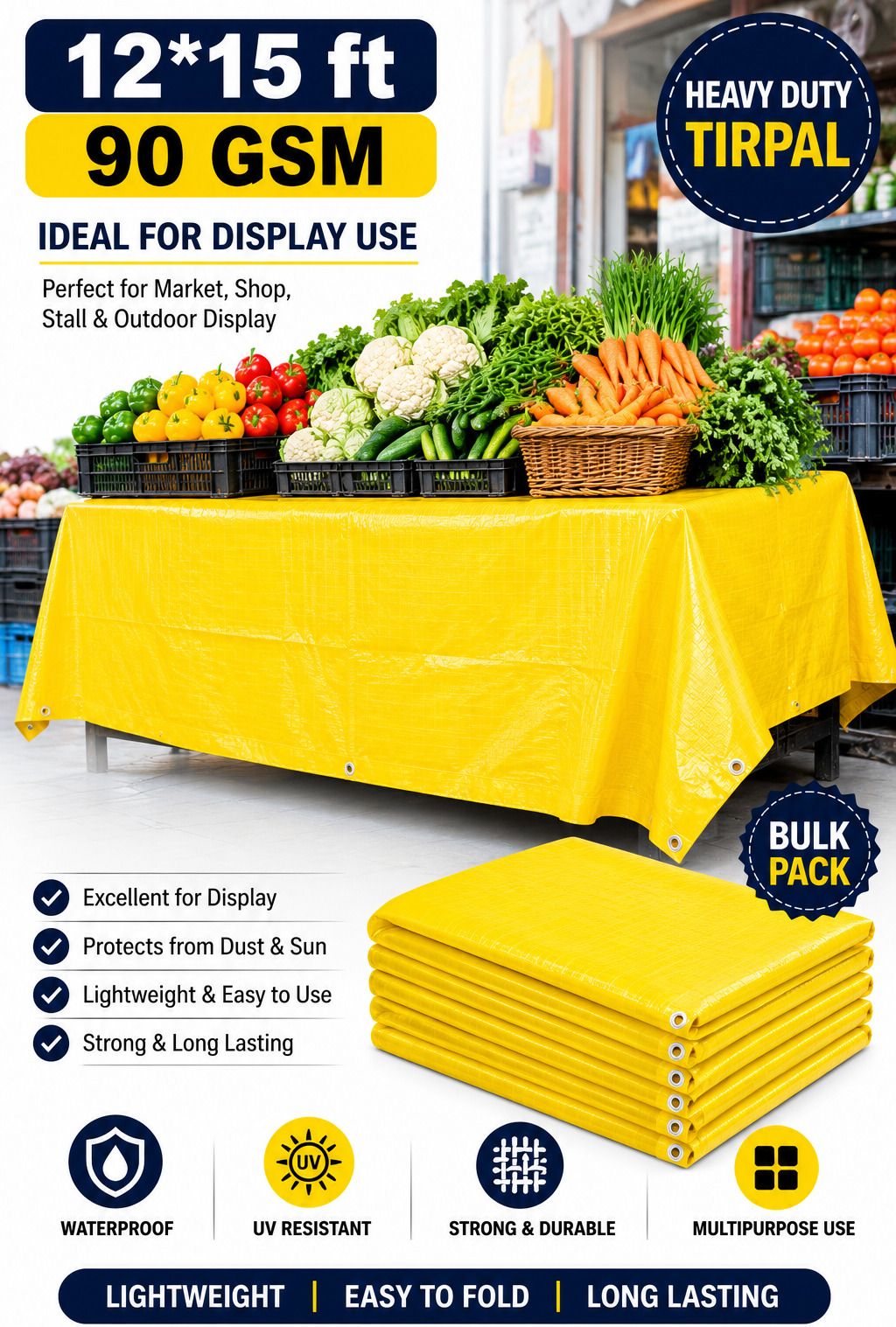 grahlogy 12×15 Ft Waterproof Liner Tirpal 90 GSM for Agriculture & Warehouse Use Tent - For Camping, Construction Sites, Temporary Shelters, Truck Cover, Farmhouse, To Cover Cement-picture-28