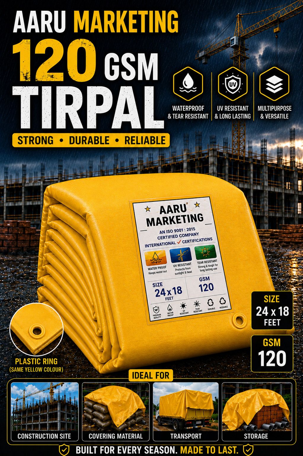 kk galaxy Aaru Marketing UV Protected Waterproof Tirpal Sheet 120 GSM Heavy Duty 18x24 FT Tent - For Agriculture Use, Roof Covering, Warehouse Storage, Vehicle Protection-picture-24
