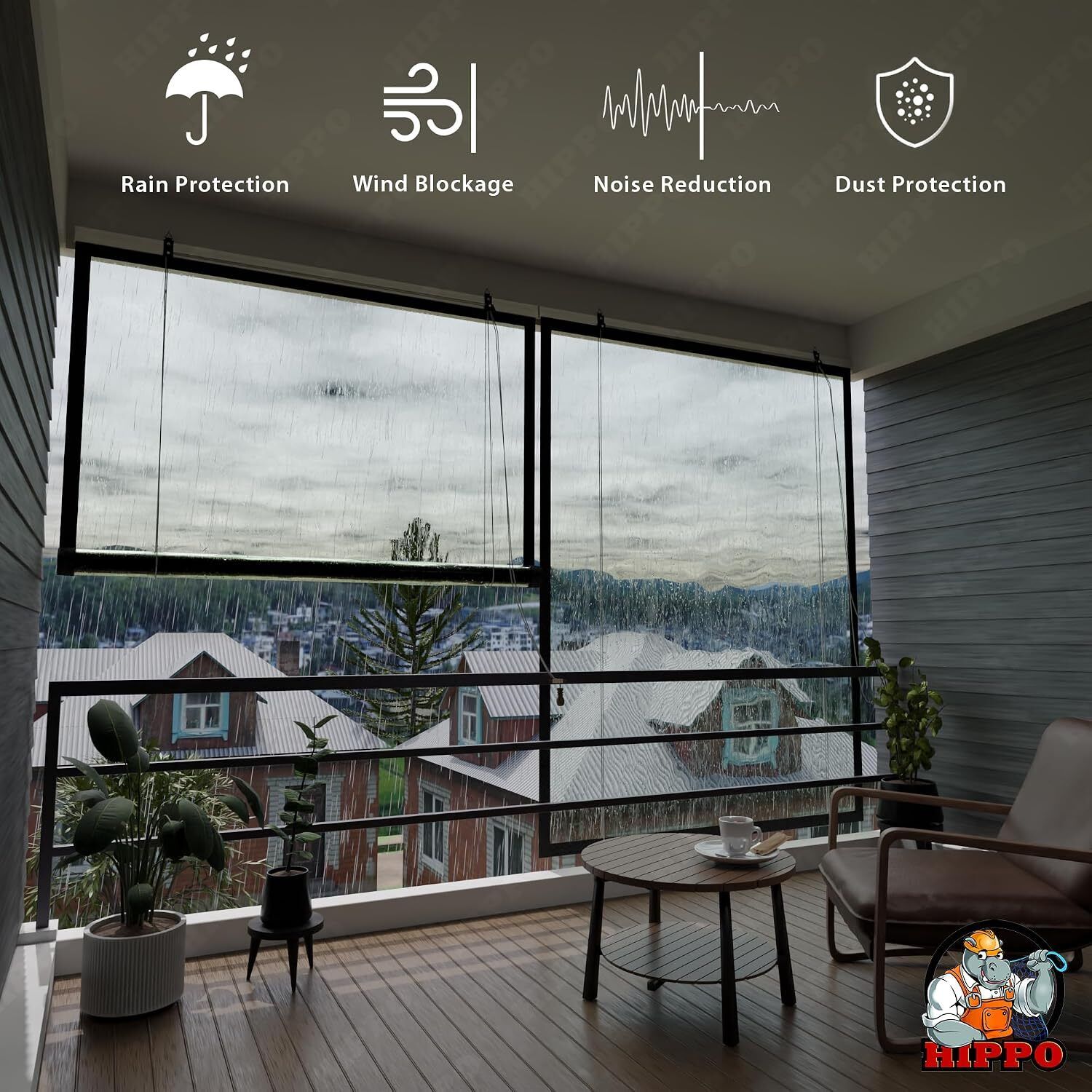 Waterproof Outdoor Thickness Transparent PVC Curtain with RustProof Eyelet Used Tent - For Balcony,Door for All Seasons, Ac, Dust,Wind & Rain Protection ( 60 X 96,Inch-image-30