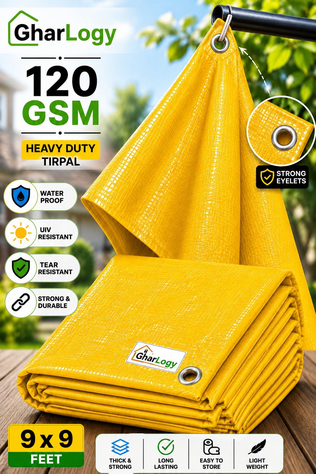 gharlogy 9x9Ft Waterproof Multipurpose Sun/Dust Protection Waterproof Tent - For Agriculture Use, Roof Covering, Warehouse Storage, Vehicle Protection-picture-10